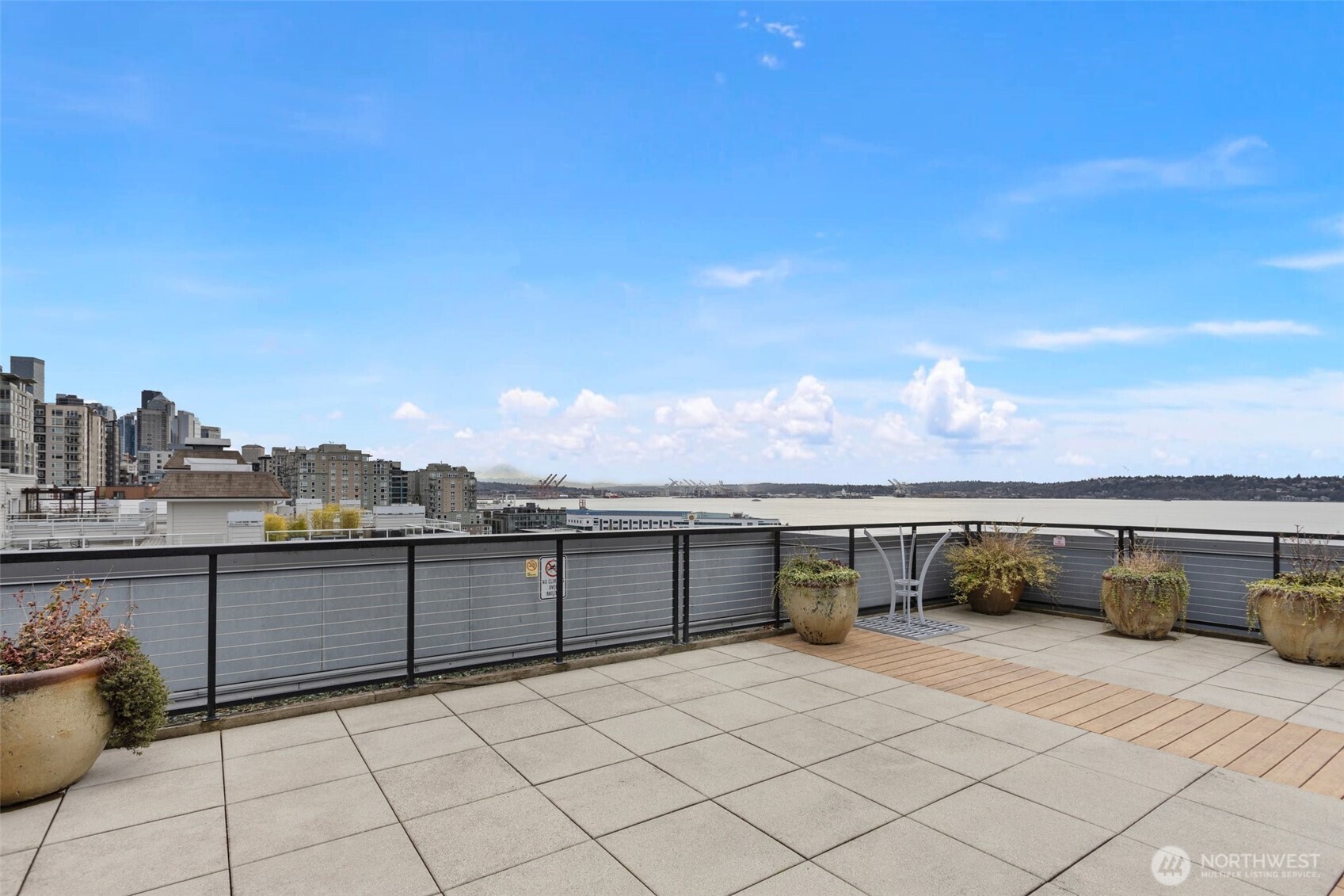 Looking south towards downtown with views of Elliot Bay and Mt. Rainier!