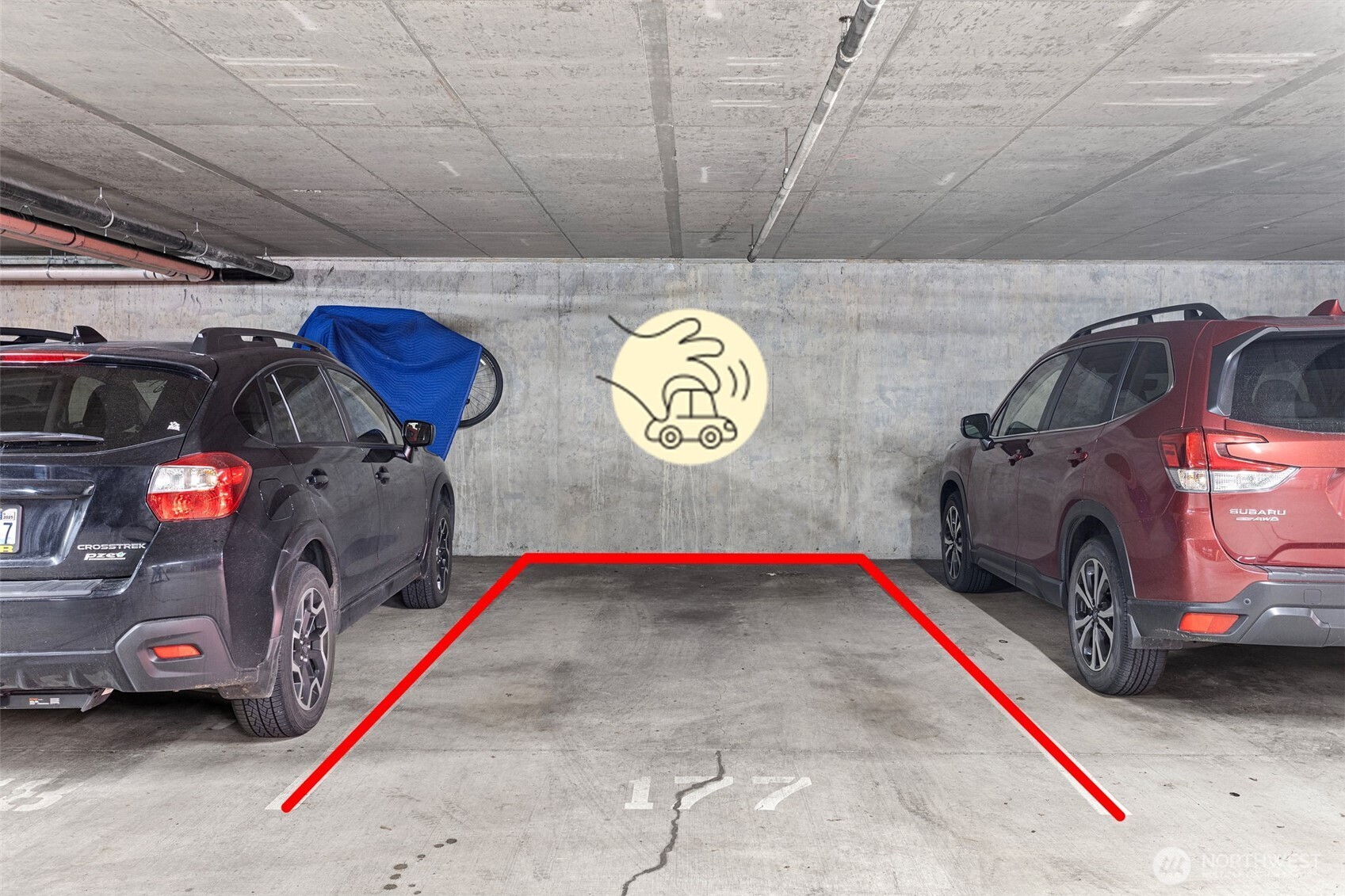 One dedicated parking spot in the secure underground garage behind two security gates