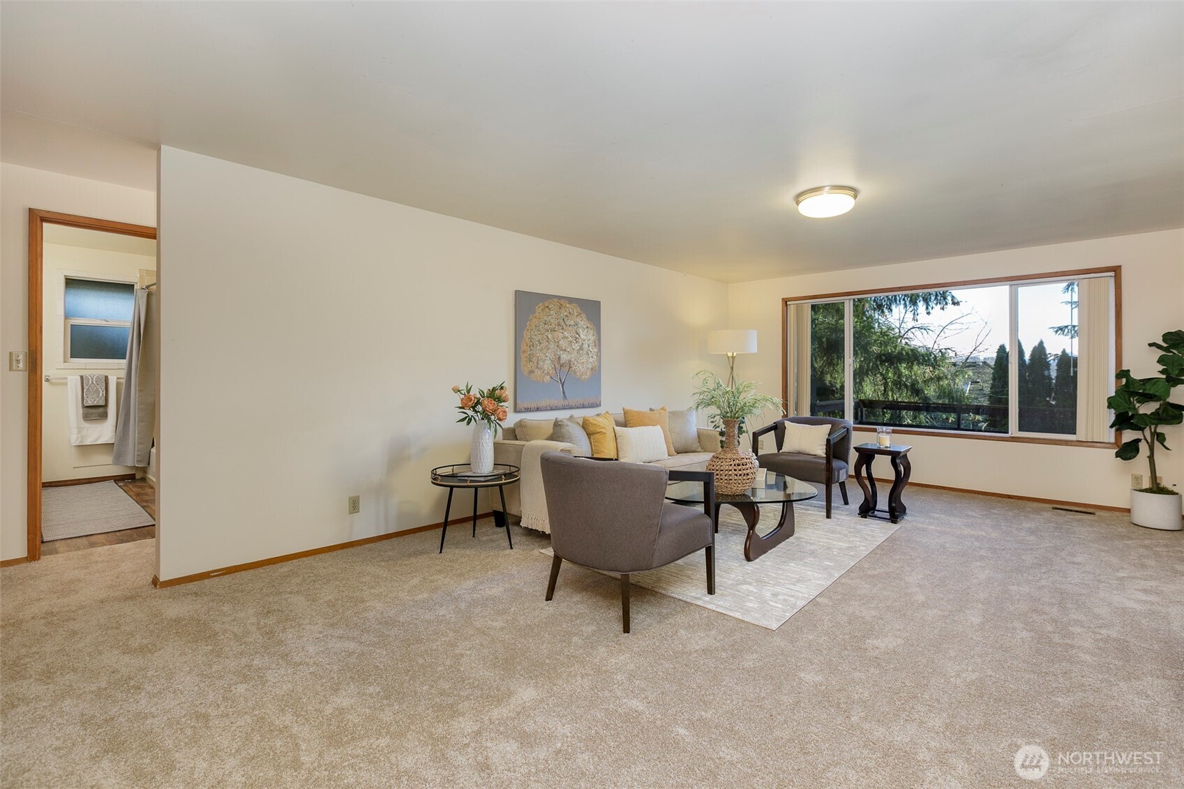 Living Room and View of Bathroom