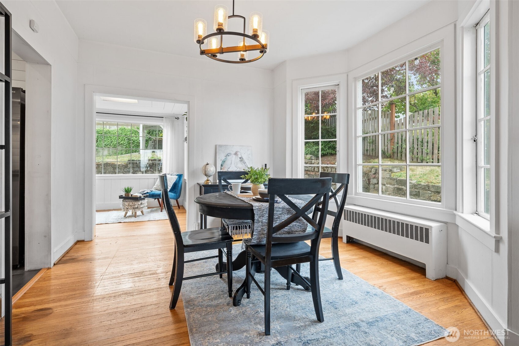 Dining space with charming windows that open.