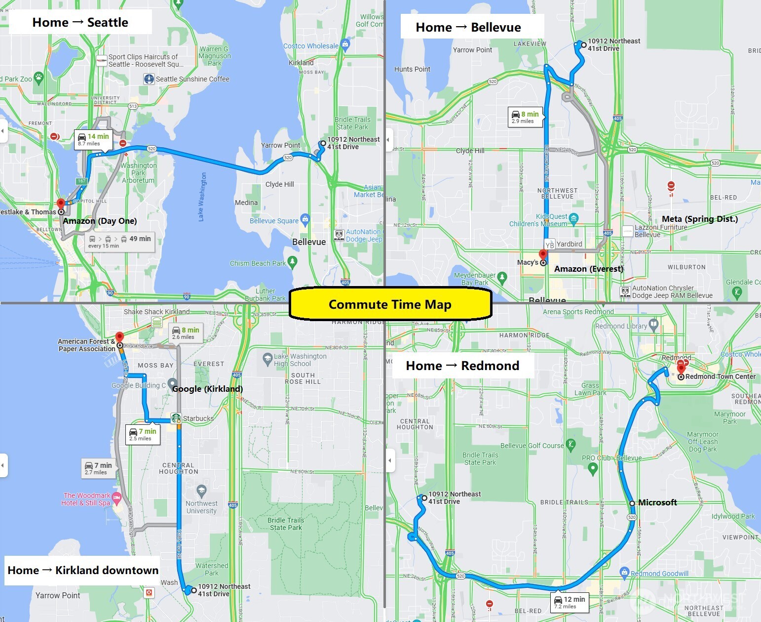 Commute time estimates (Via Google Map)