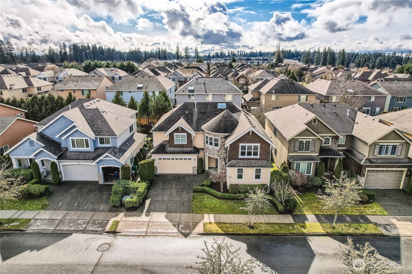 Aerial view of the front of the home.