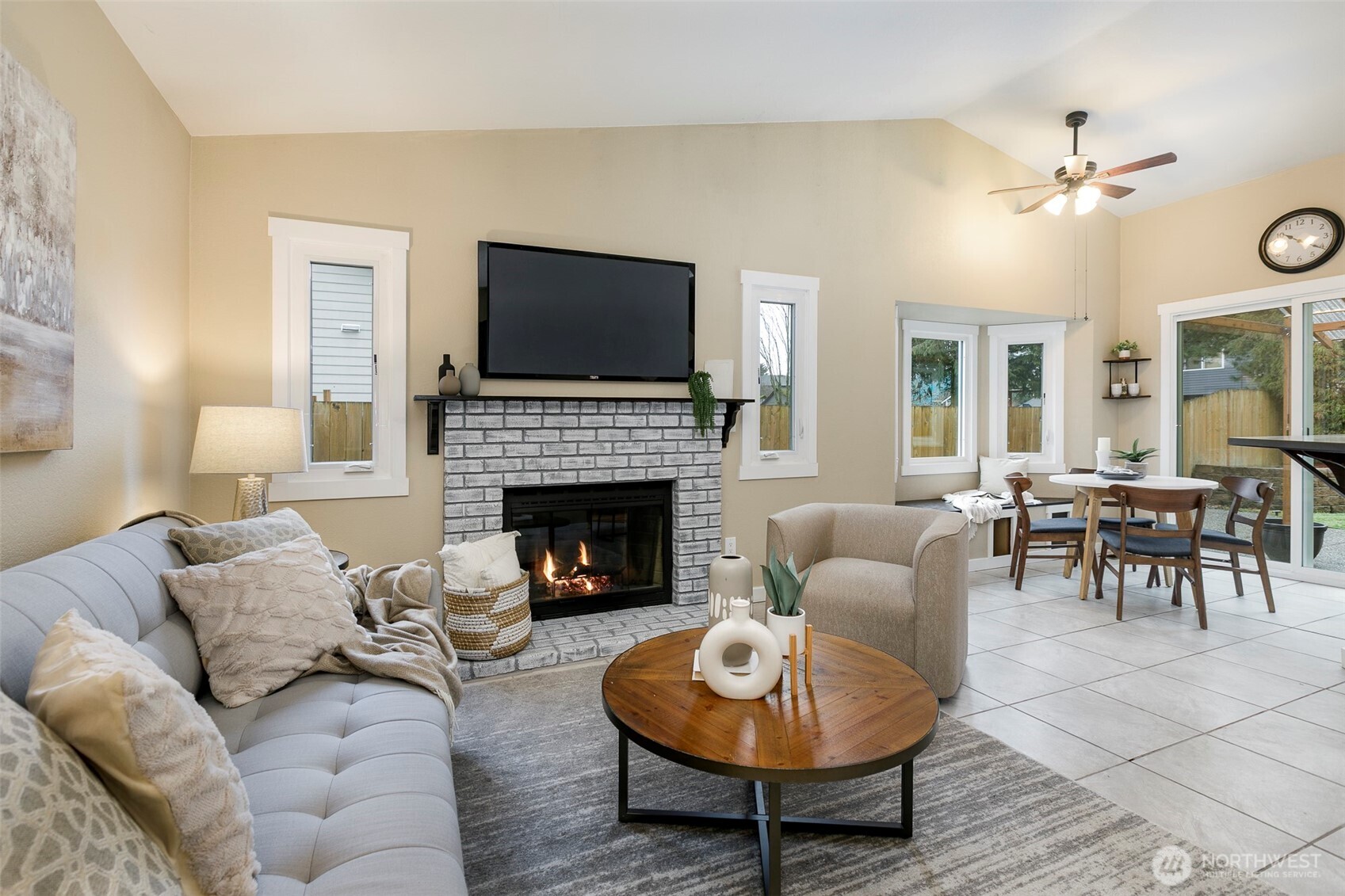 Gas fireplace in family room; vaulted ceilings in most of home