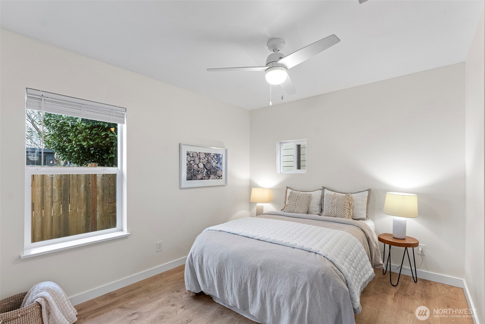 The generously sized bedroom has plenty of room for even a king sized bed. Stay comfy and cool with the new ceiling fan!