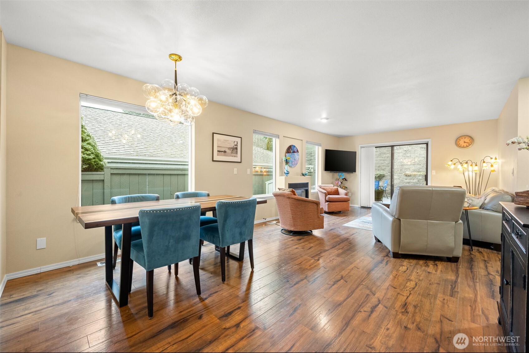 Here is the light filled dining area and living room.