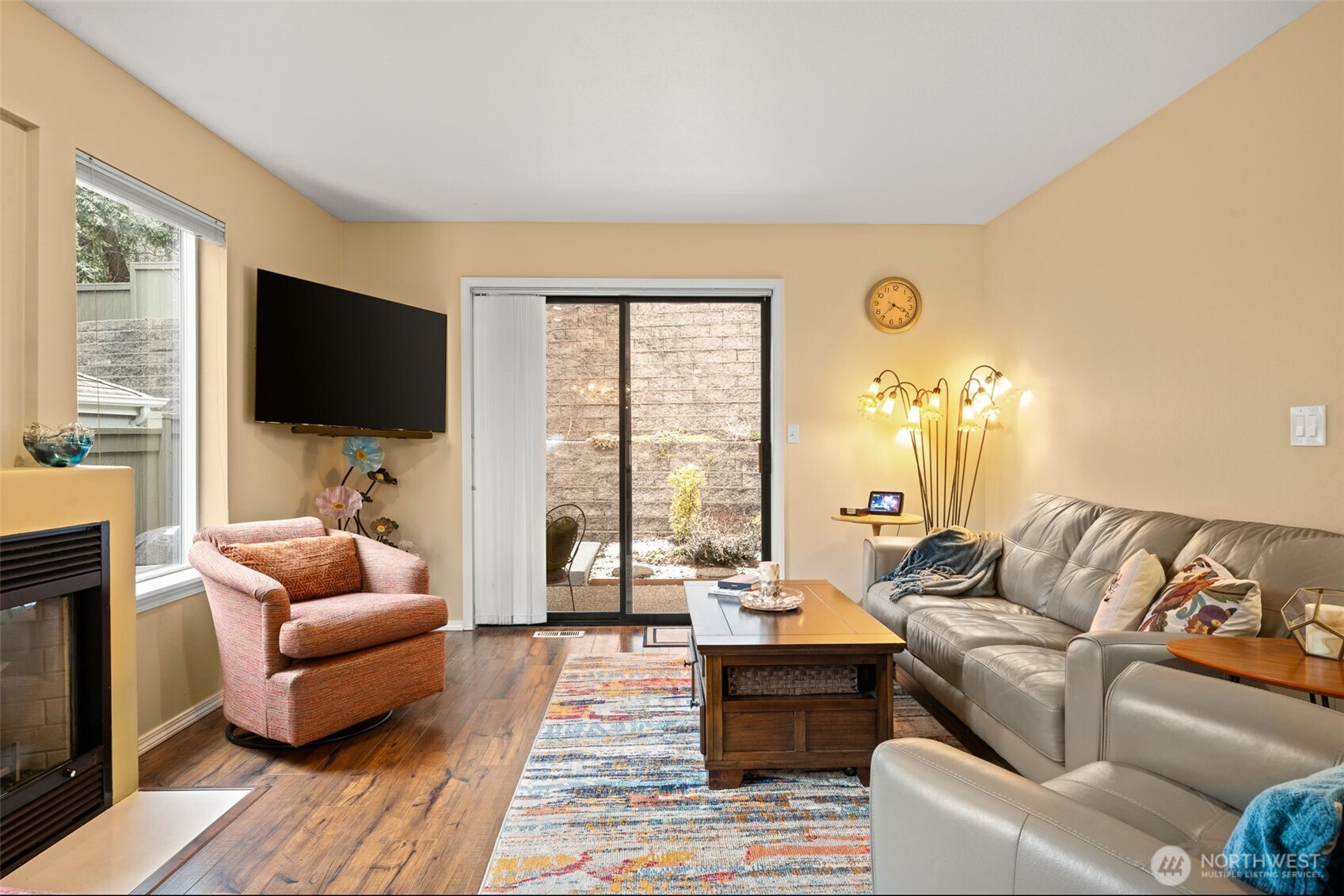 The sliding glass doors opening to the patio.