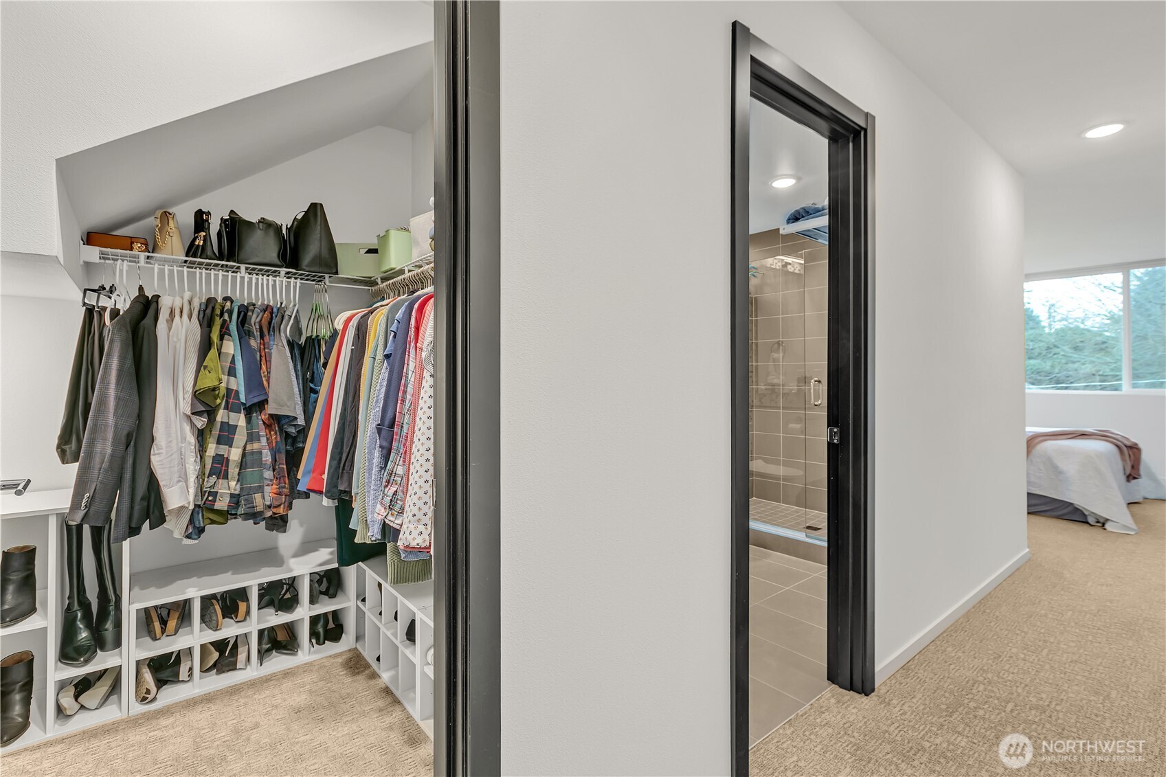 Walk-in closet with extra storage.