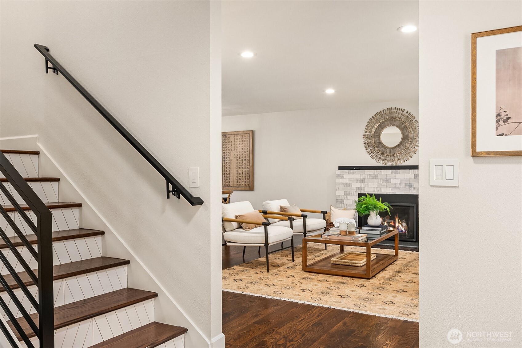 This upstairs bedroom offers an oversized picture window with custom room-darkening shade.