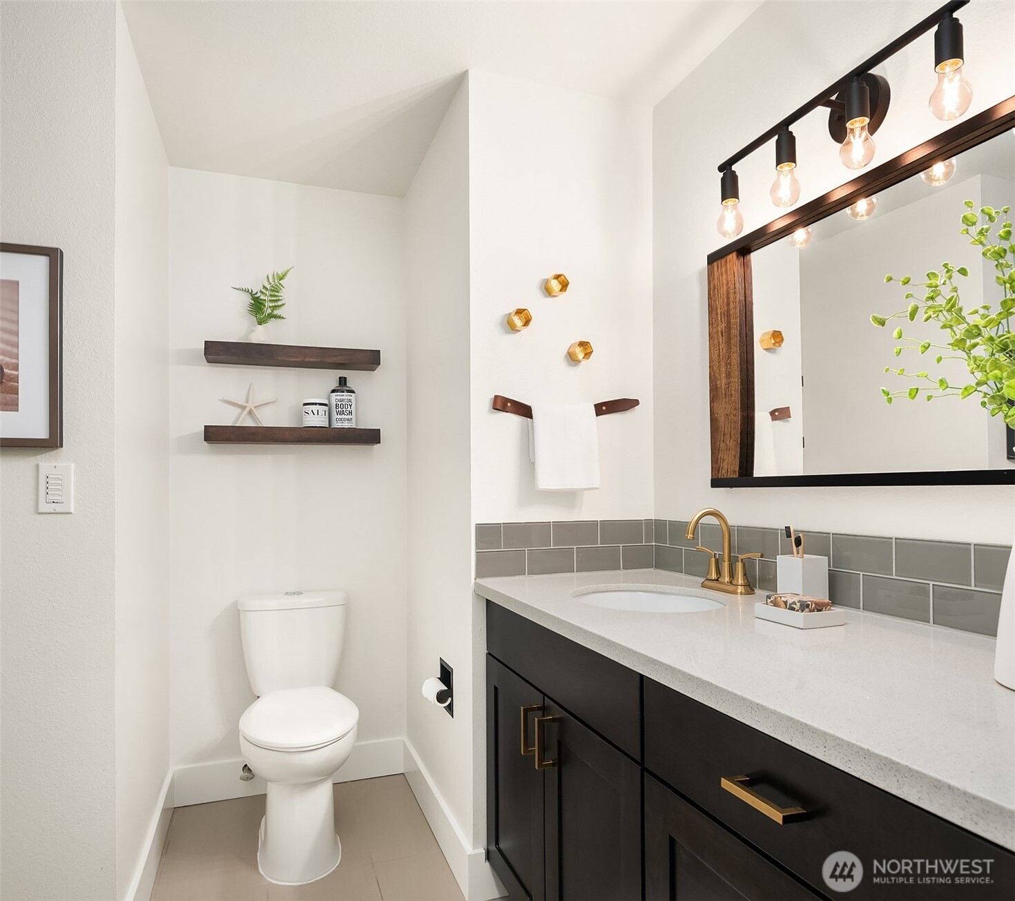 A lavish soaking tub is also offered in the upstairs guest bathroom.