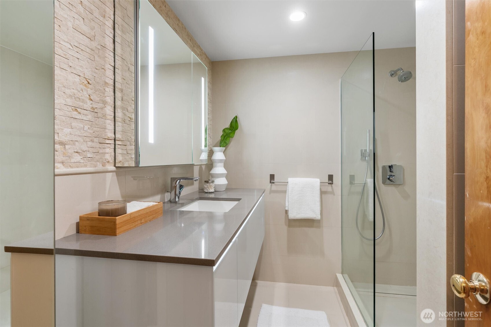 Remodeled bathroom with heated floors