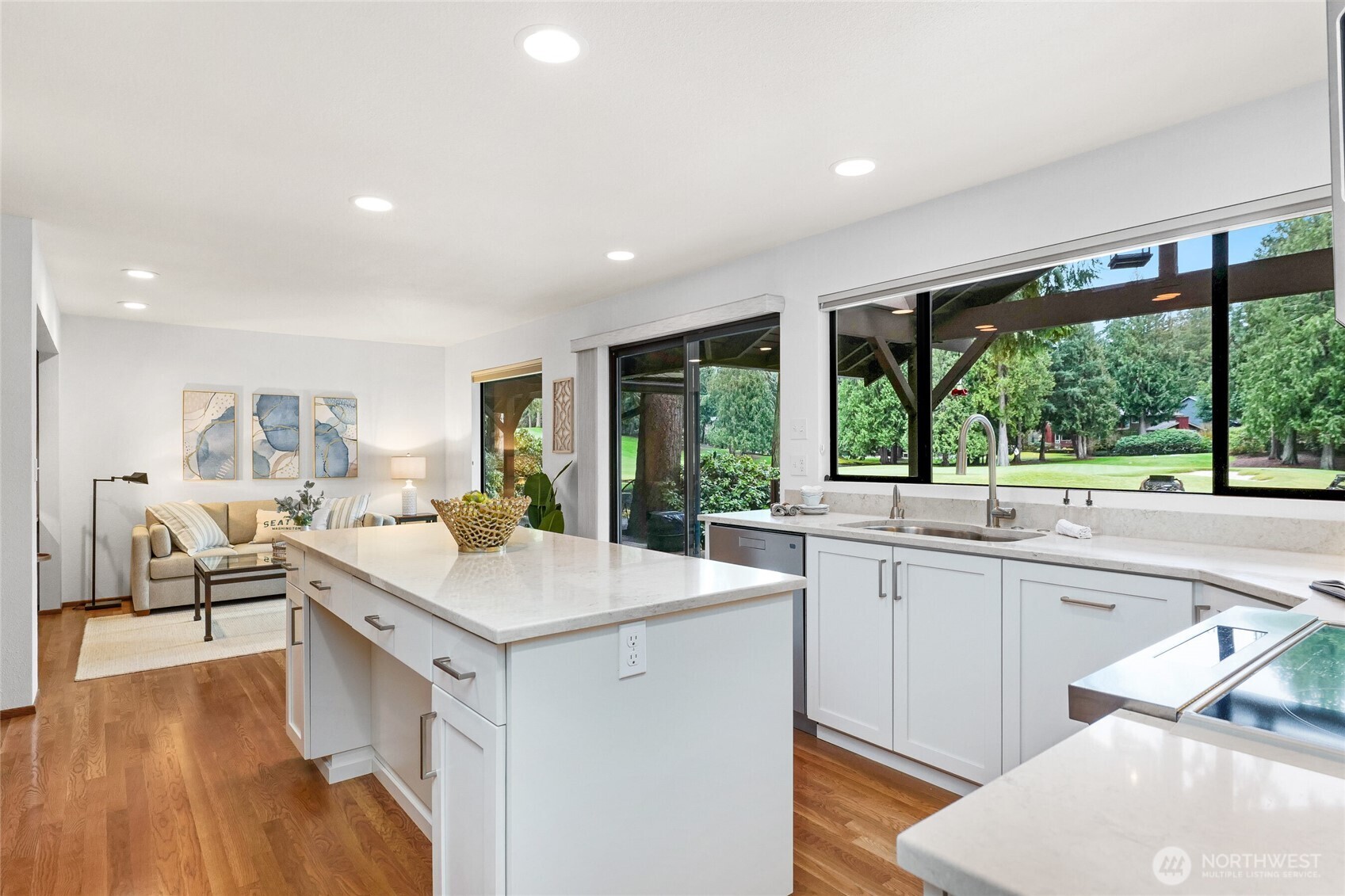 Open plan kitchen and family room.