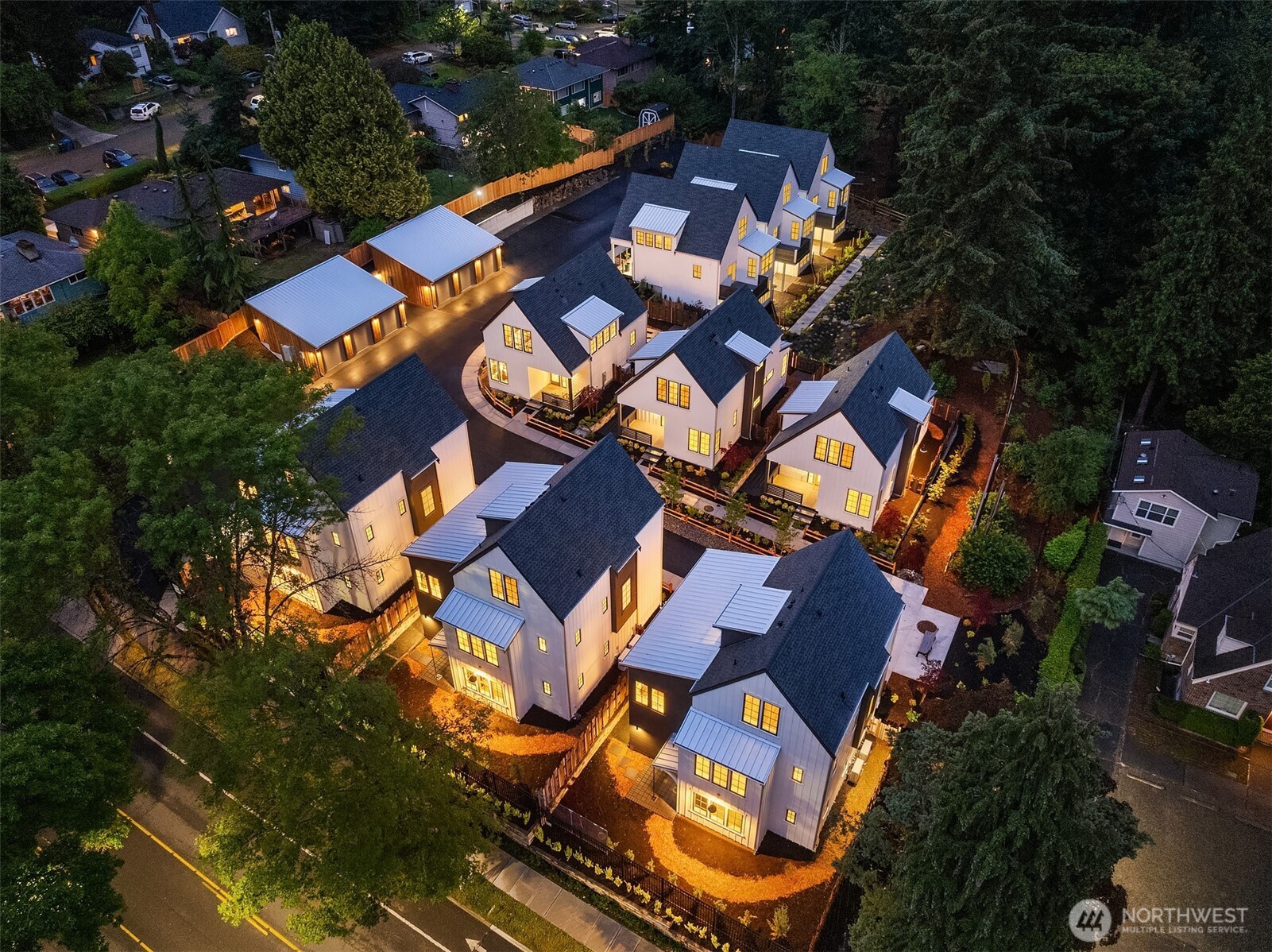 Thornton Creek Commons glows in the evening light.