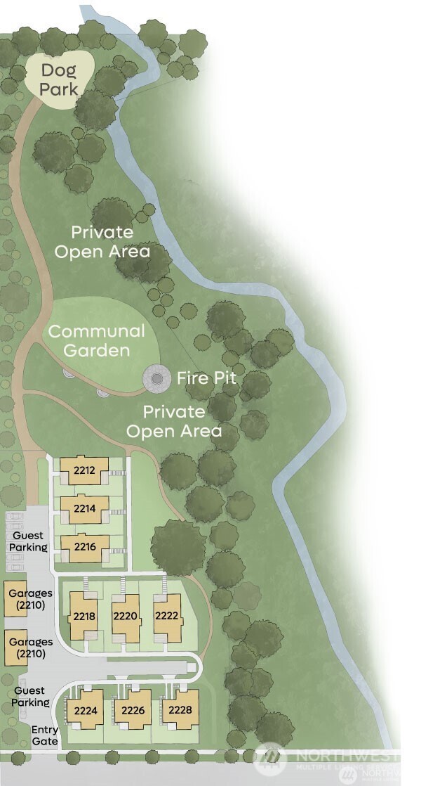 Thornton Creek Commons is a private 2.5 acre gated community in close in NE Seattle. A 1 1/2 acre permanently preserved open space bordering Thornton Creek is in the private ownership of the community.