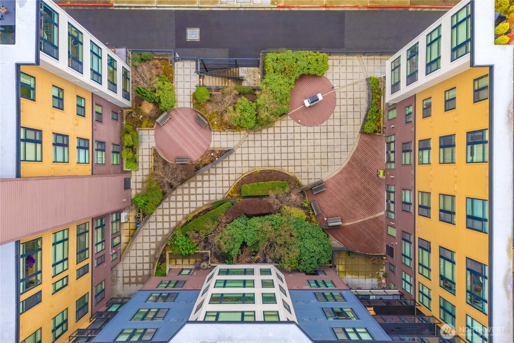 Overhead view of courtyard