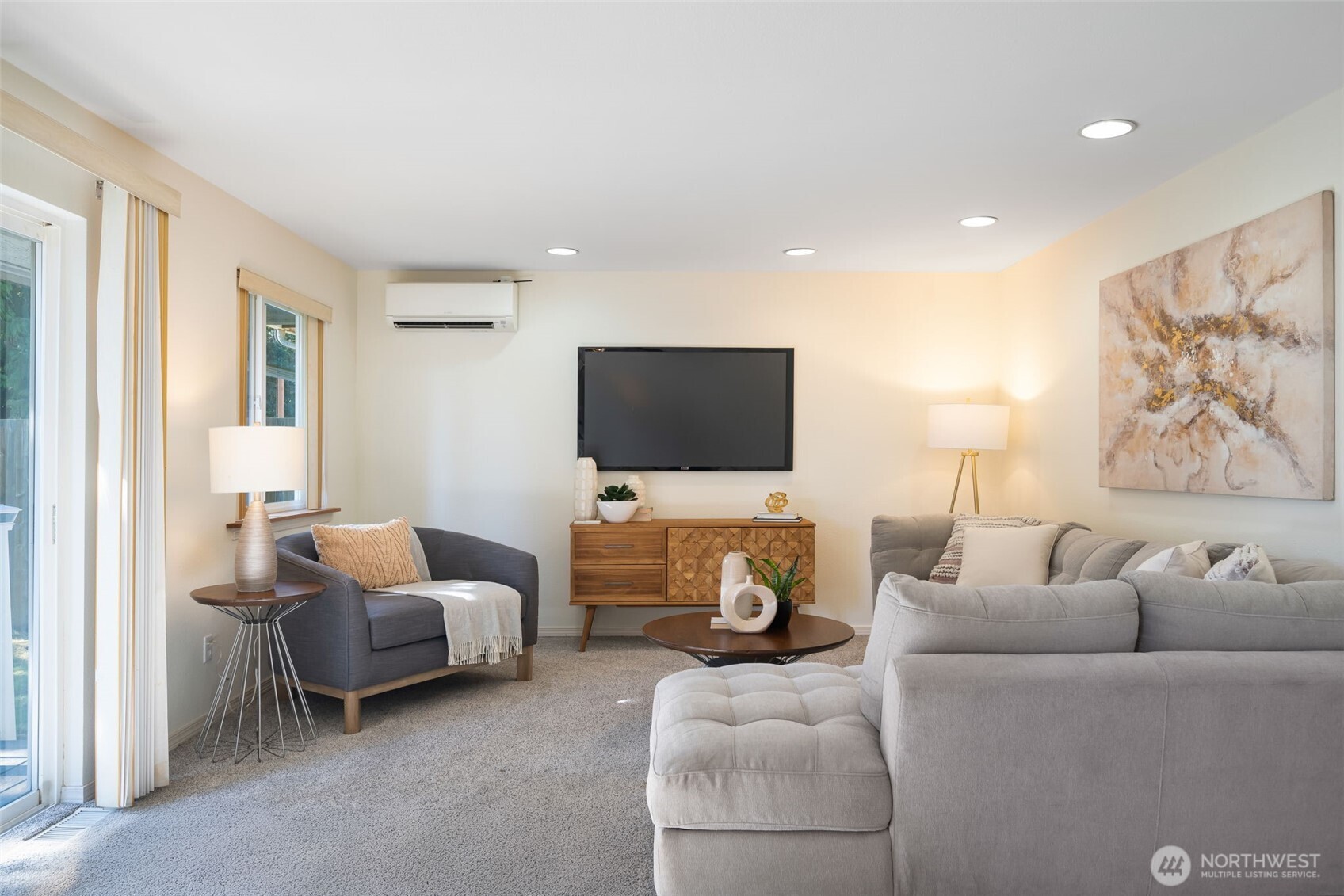 A spacious family room overlooking the back yard.