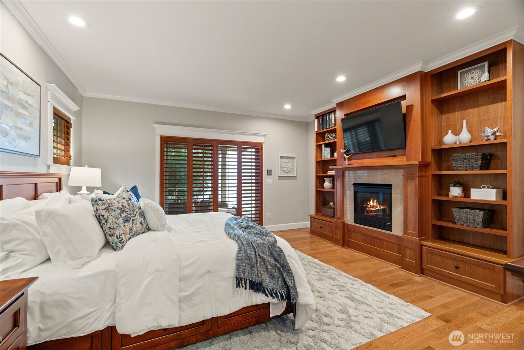 Primary suite with fireplace.