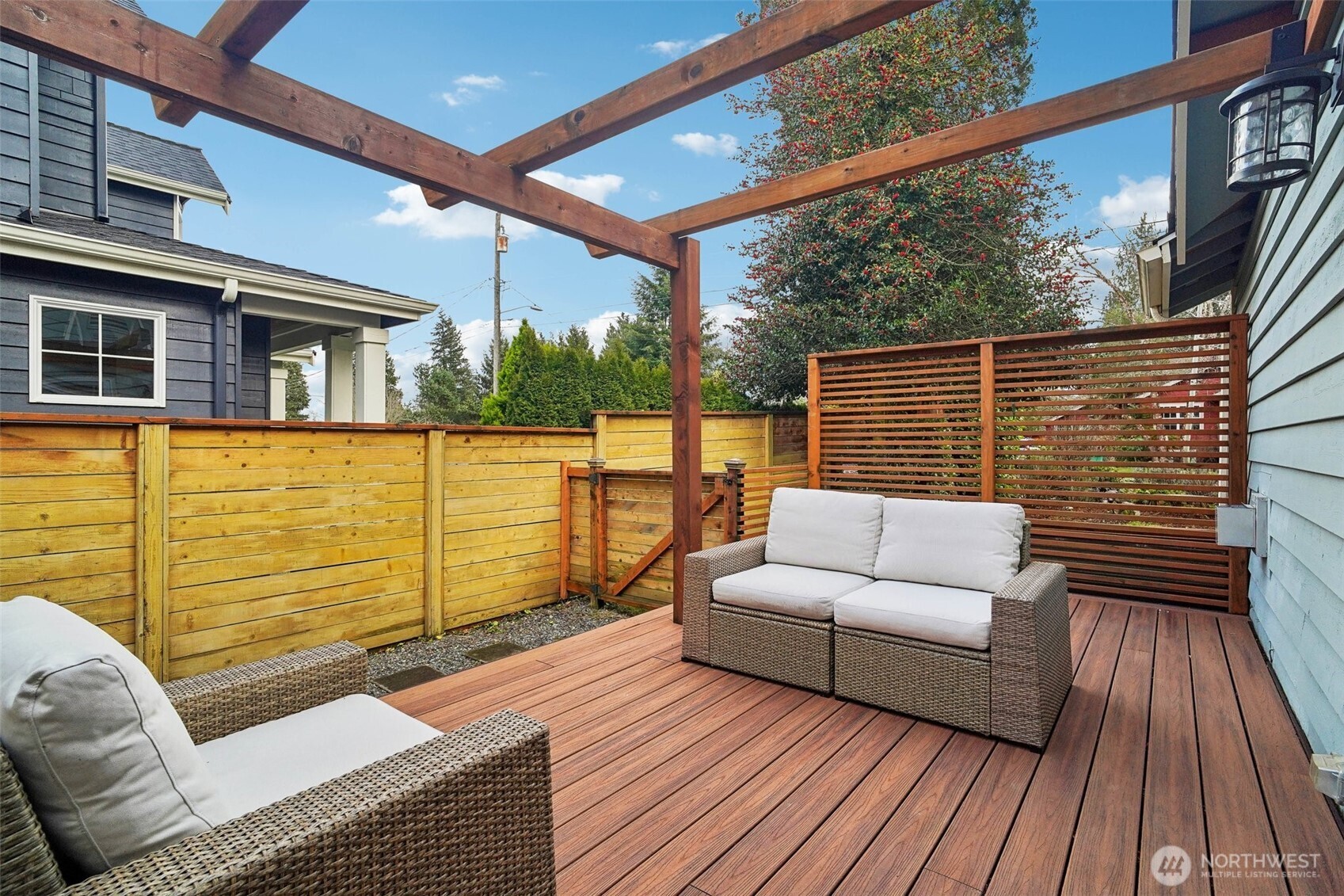 This side deck adds great useable space during the summer (or cover it and use it year-round!) - great for parties, BBQs, morning yoga or a relaxing afternoon with a good book.