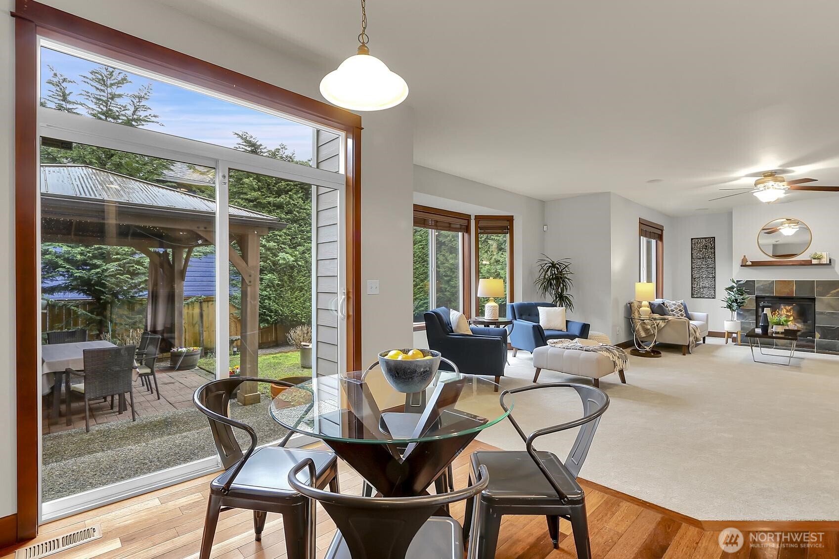 Sliding door opens to backyard patio.