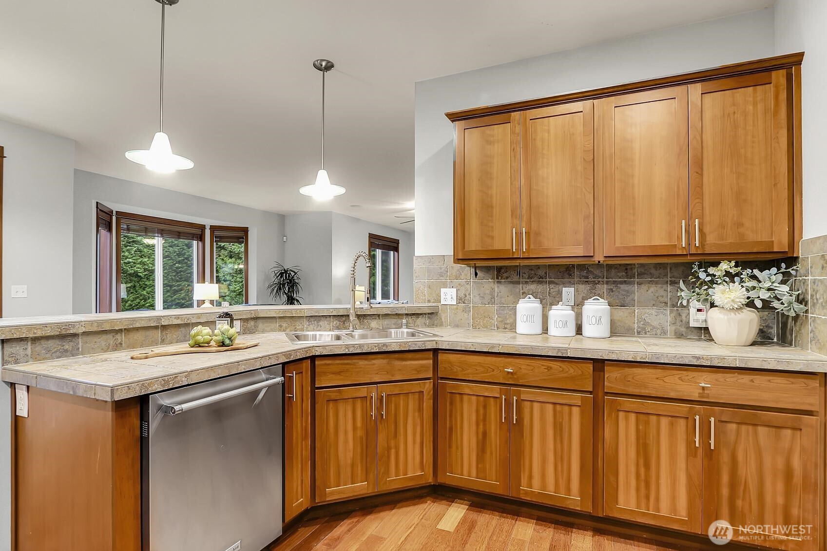 Cabinetry provides plenty of storage in the kitchen.