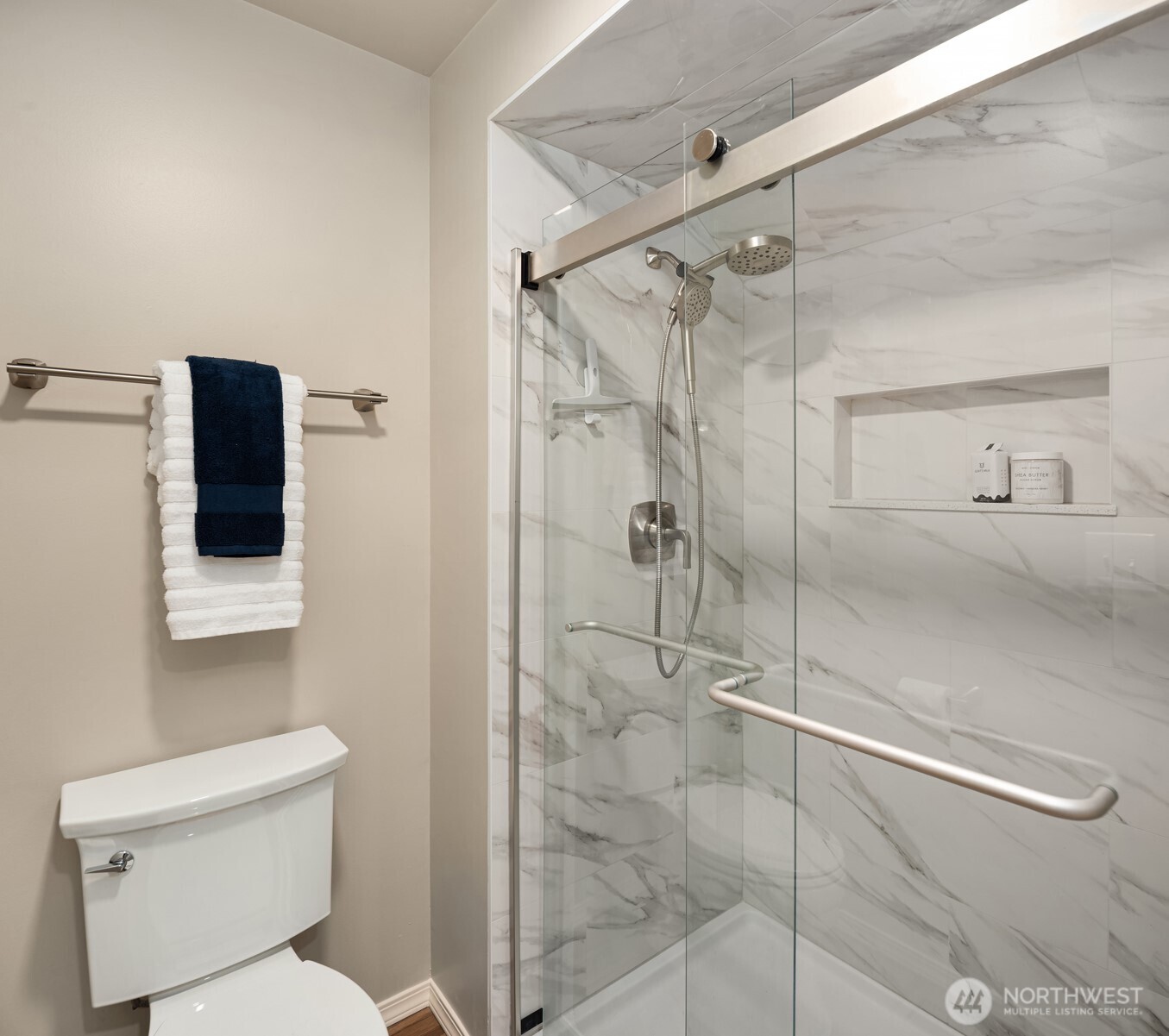 Shower with glass shower doors