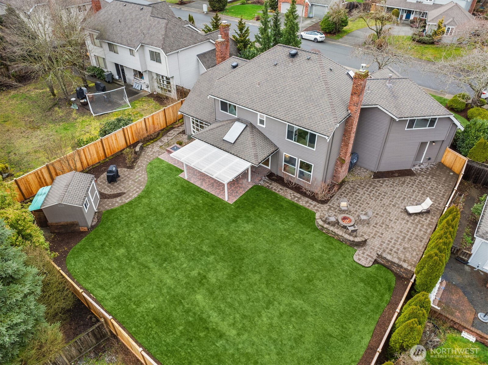 Aerial view of the back of the home