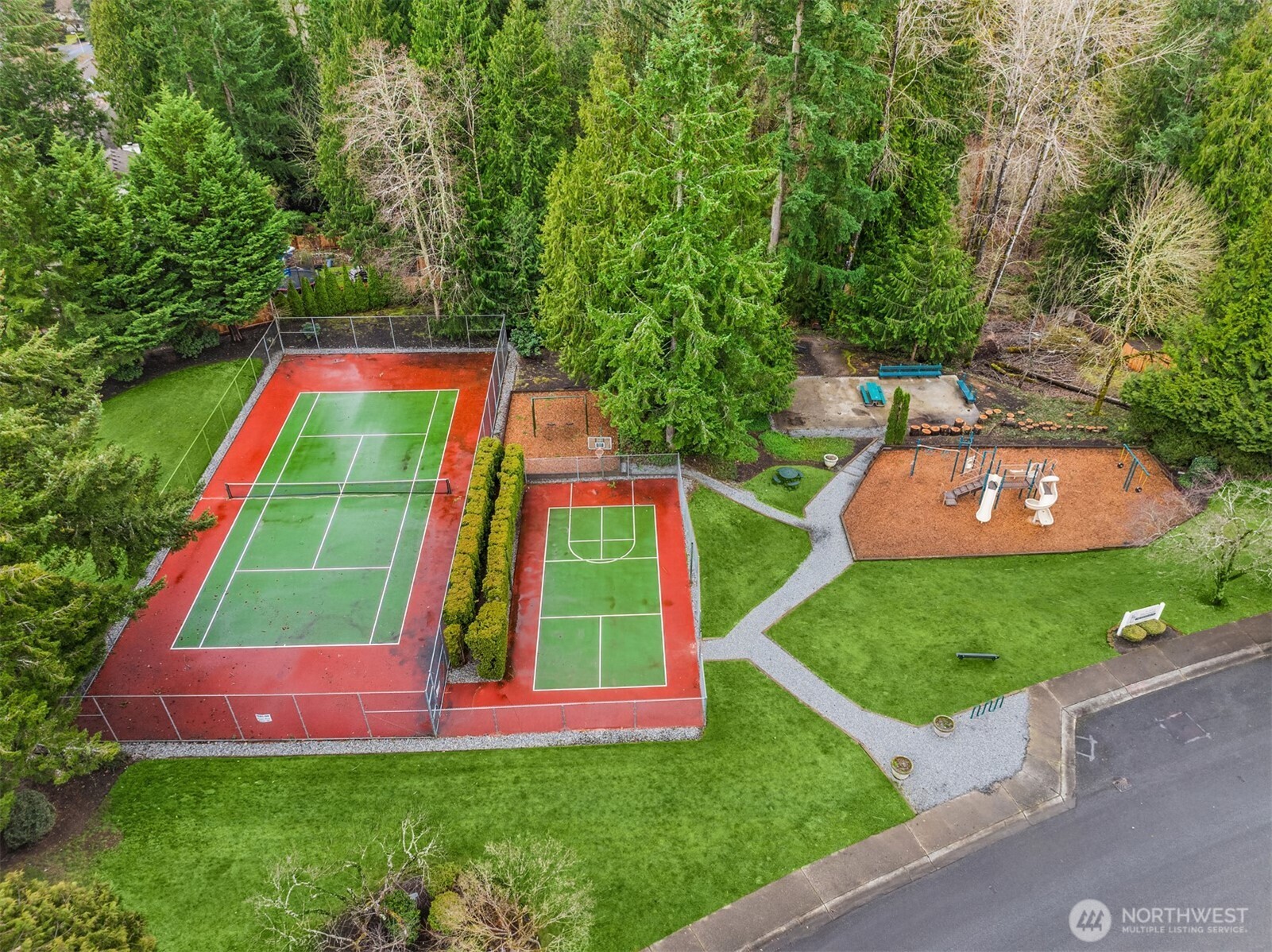 Hampton Woods park with tennis and sports court plus play area. This is located about a block or two away from the home.