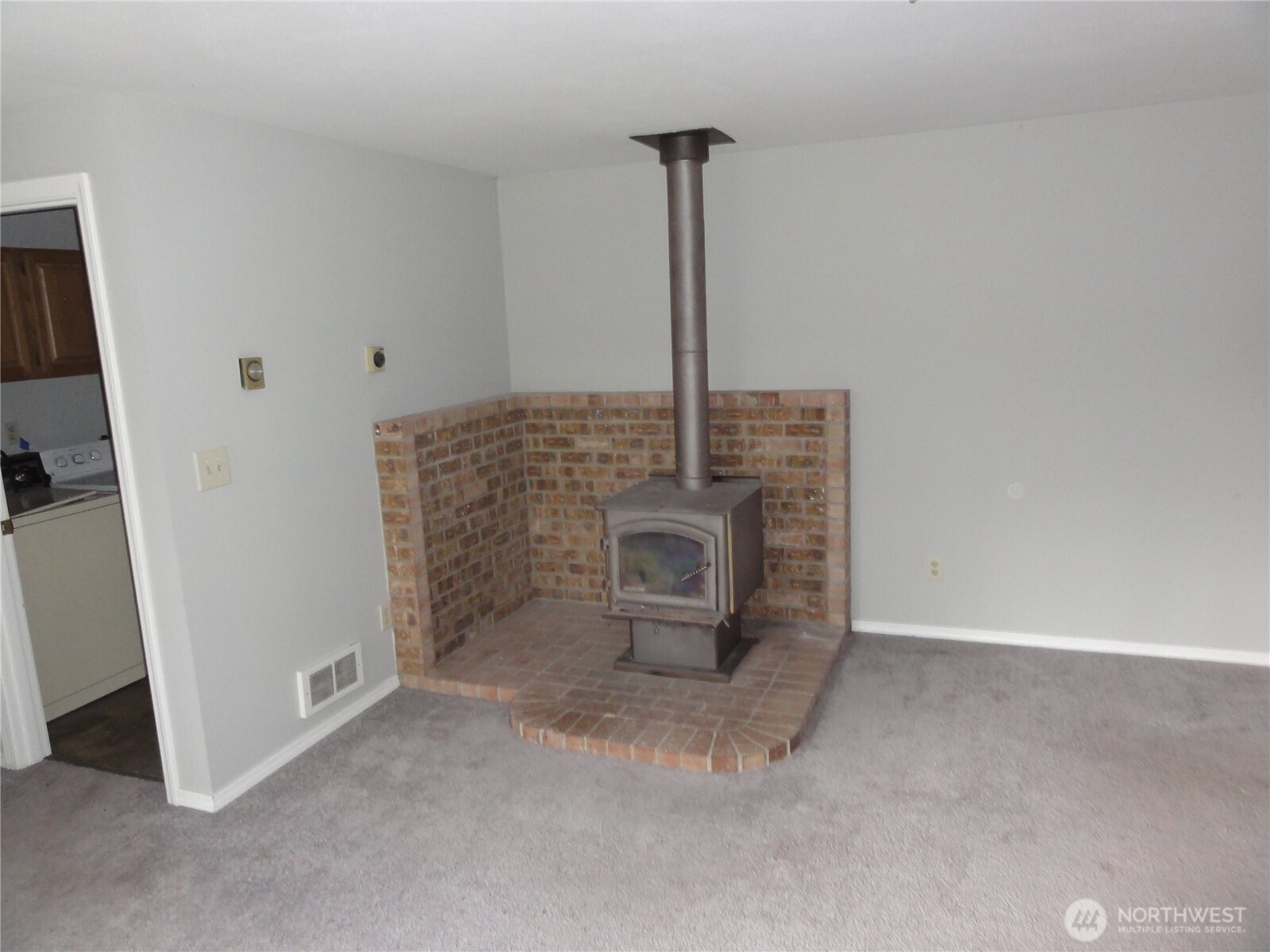 Family room with wood stove