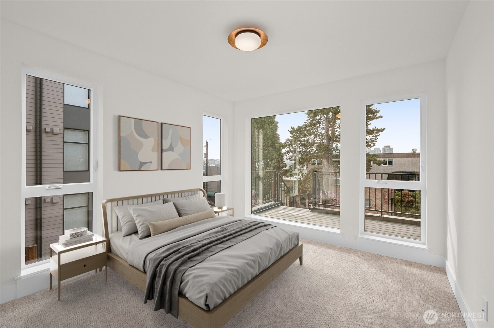 The additional guest bedroom on entry level provides privacy and convenience. This image is virtually staged.