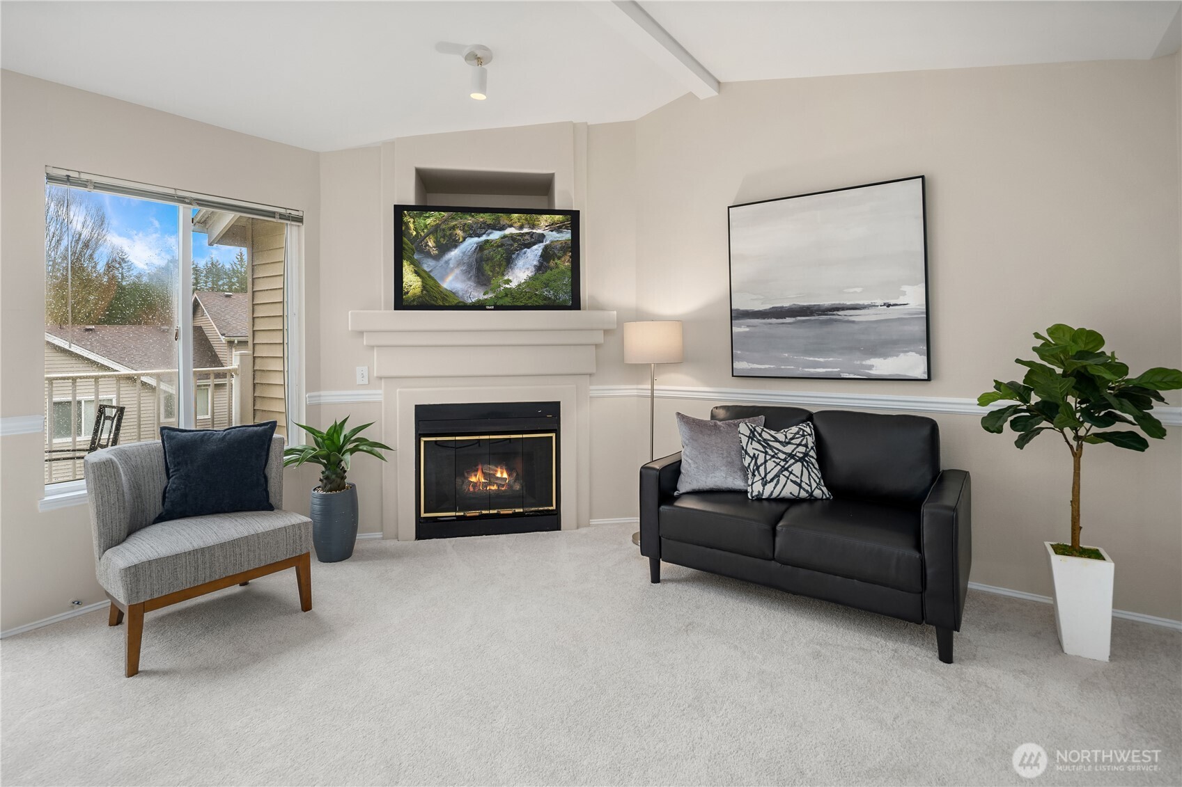 Enjoy the gas fireplace with the flip of a switch. Private storage closet on the deck not shown in photo AND extra private storage at the end of the E building.