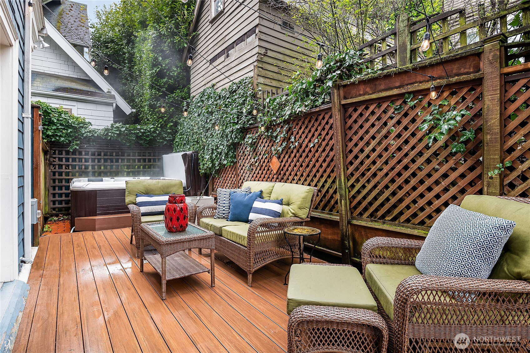 Off the dining room is the large deck.