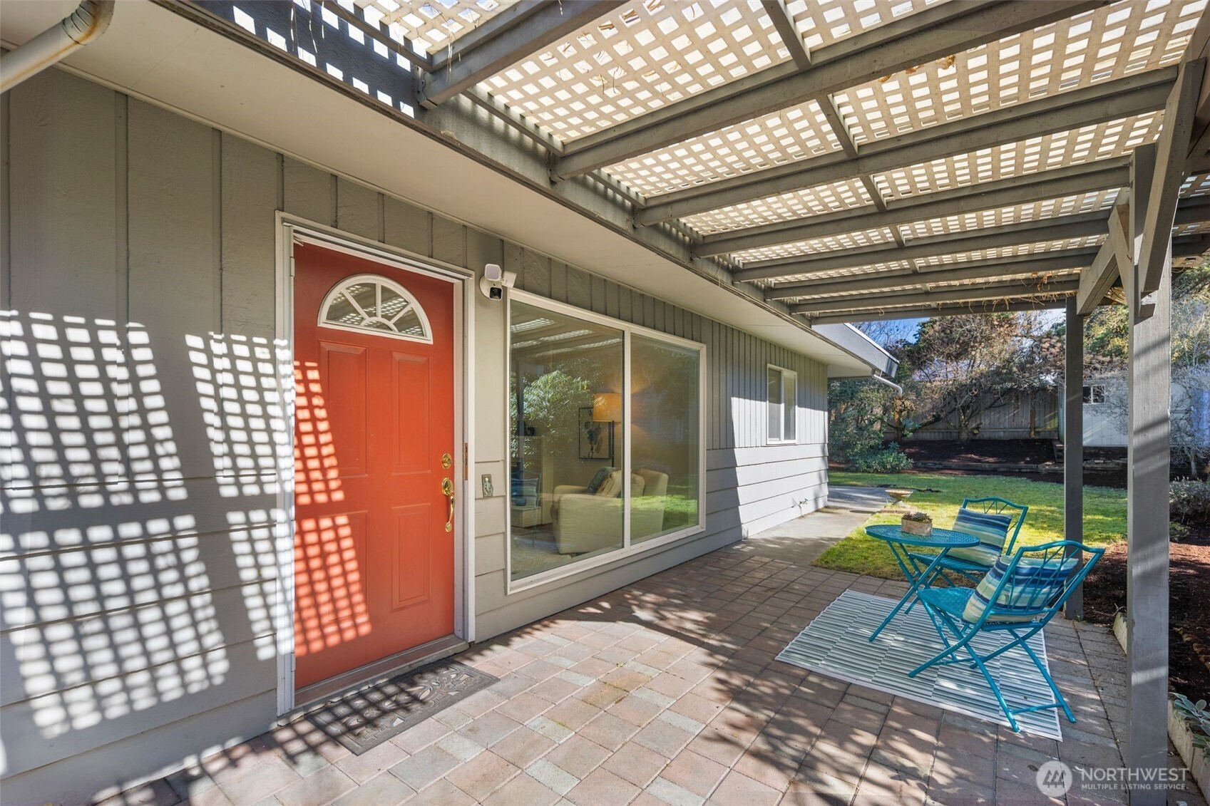 Covered entry with morning light