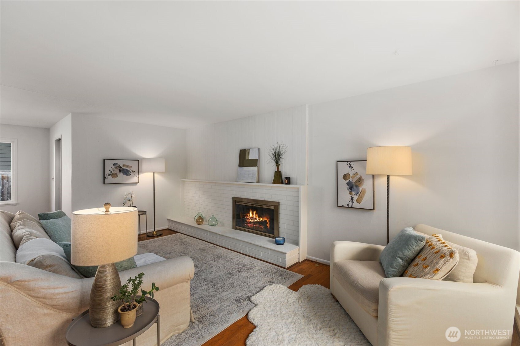 Large living room with gas fireplace