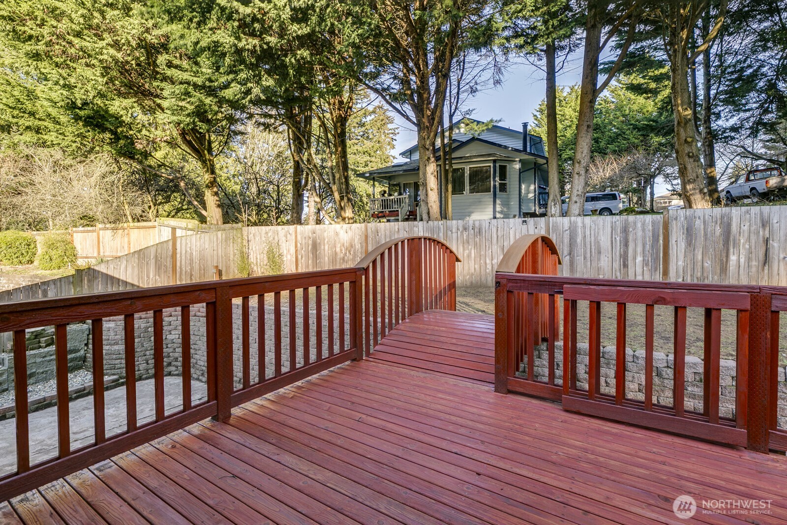 Spacious low maintenance yard with a huge patio.  The oerfect space for a fire pit or hot tub!