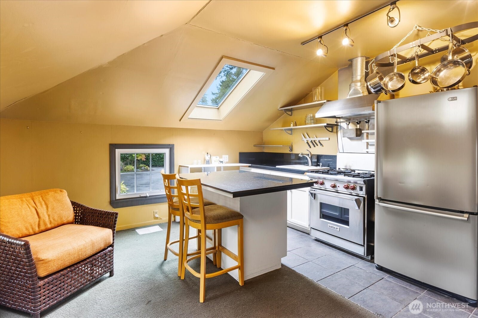 Vaulted ceilings and skylights.