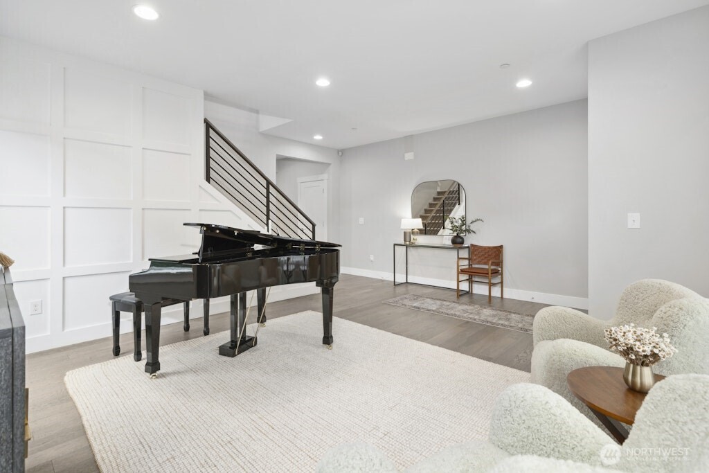 Formal living room with wall detailing.