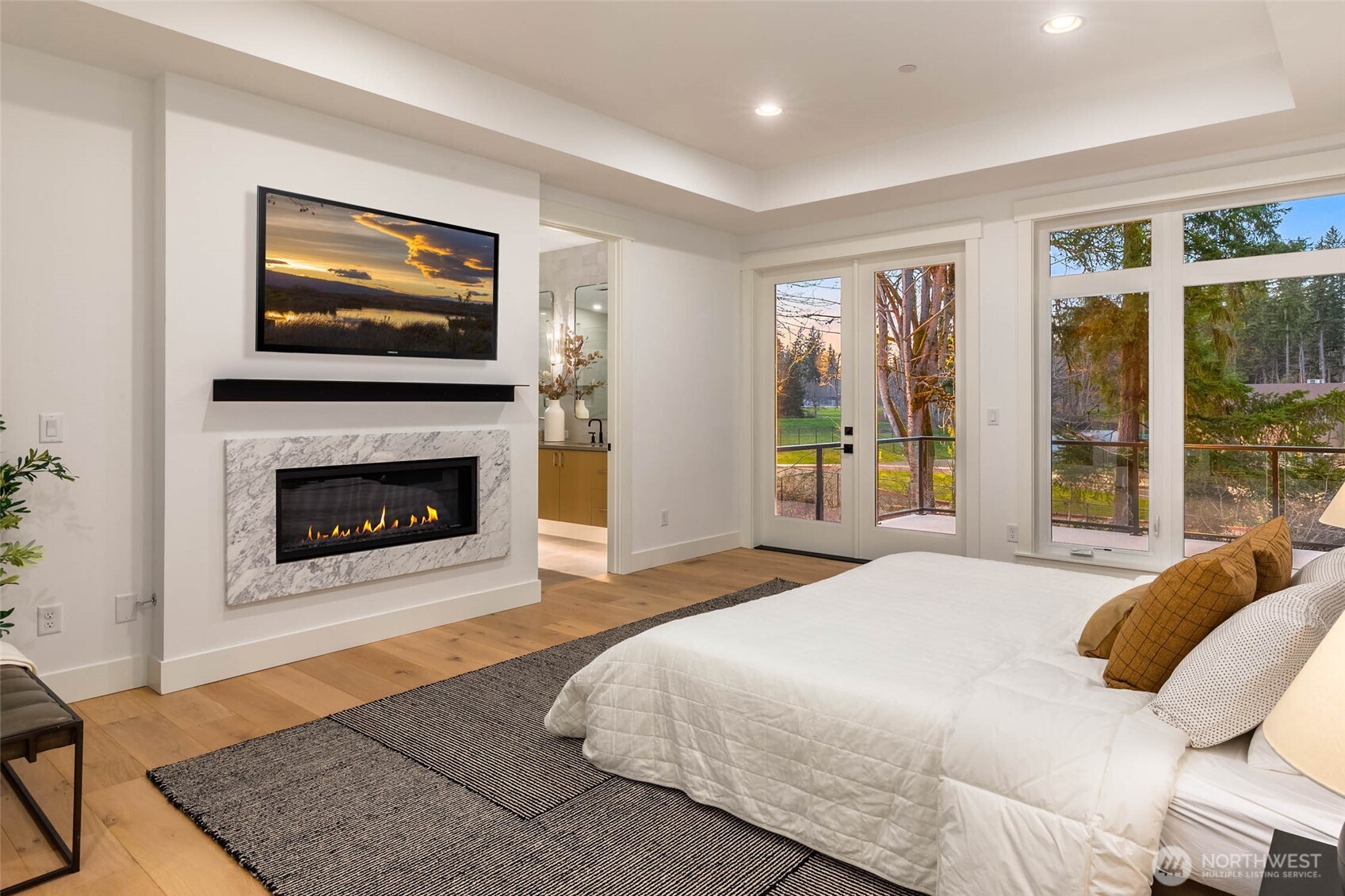 Tile Surround Contemporary Fireplace in Primary