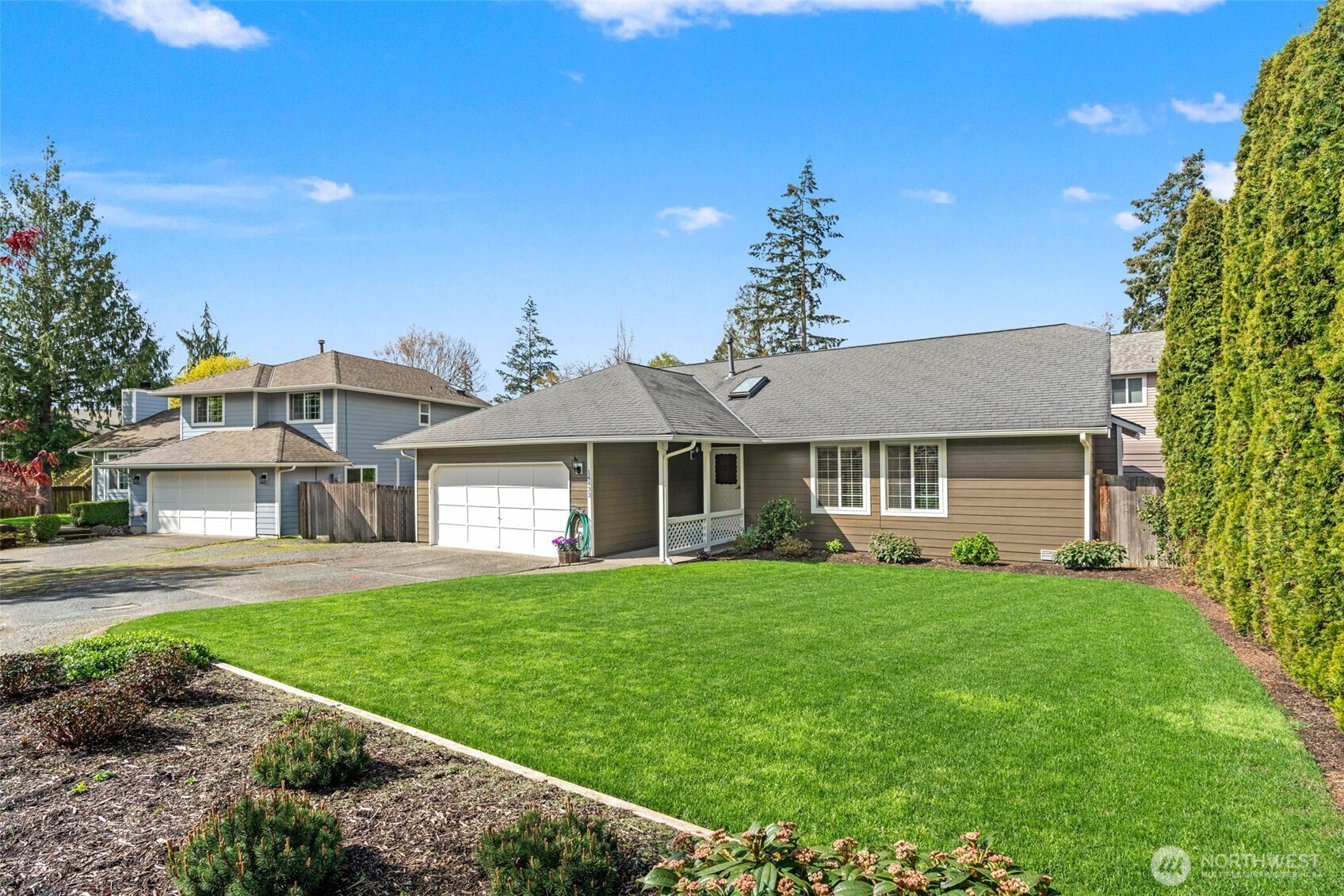 Nicely landscaped front yard.