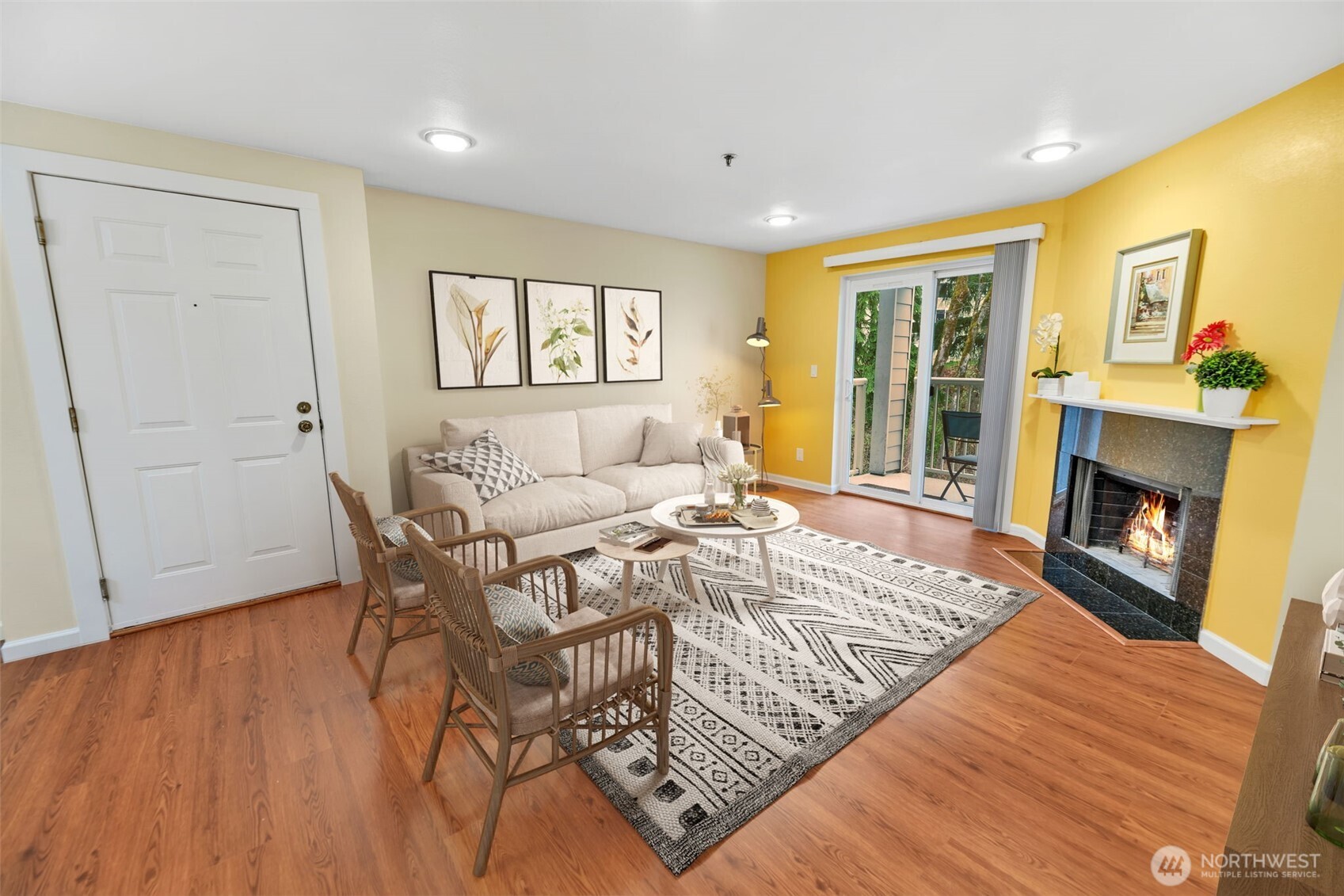 This spacious living room could be arranged any number of ways. This photo is virtually staged to illustrate one option.