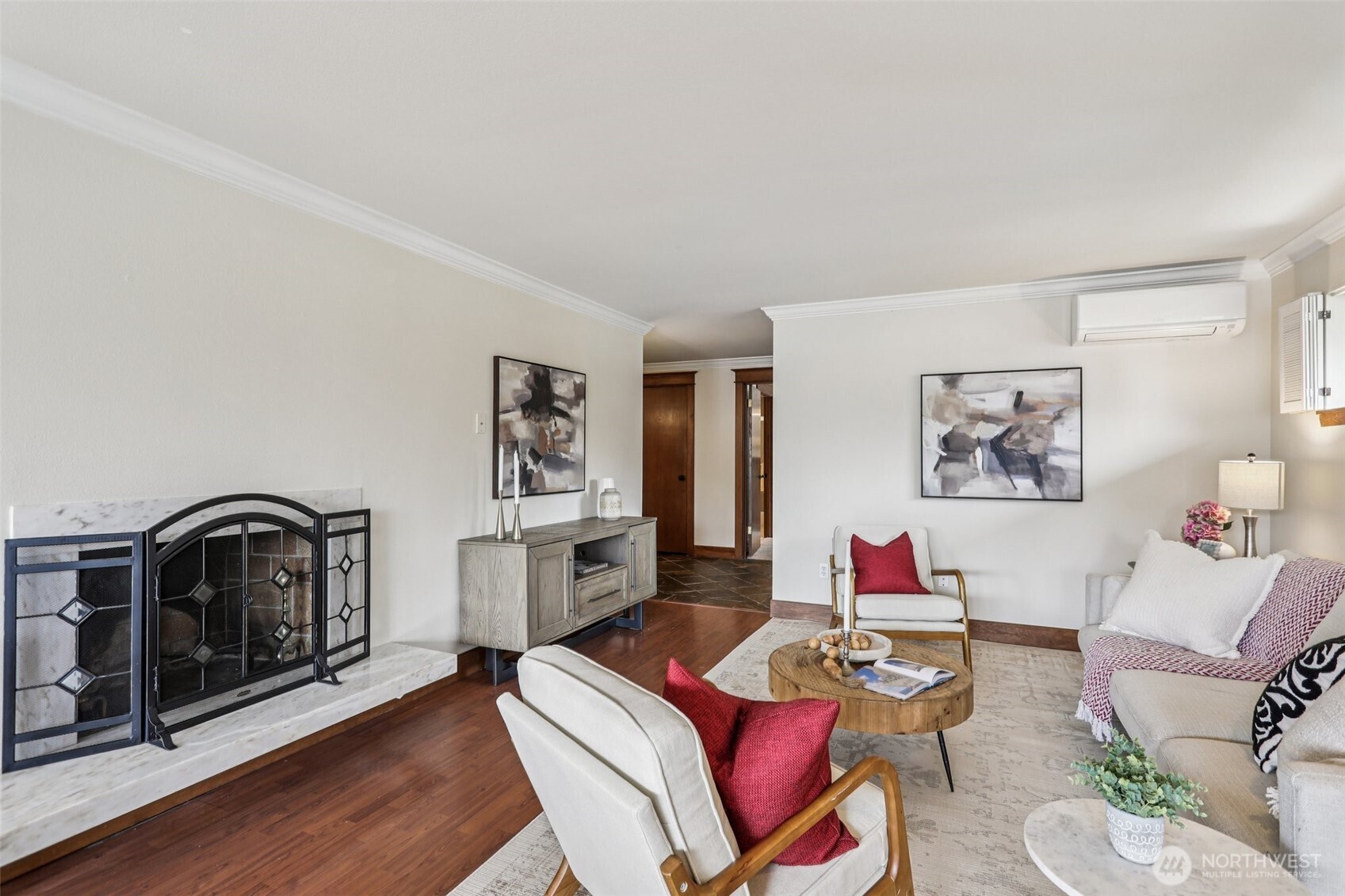 Living Room with Fireplace and Air Conditioning