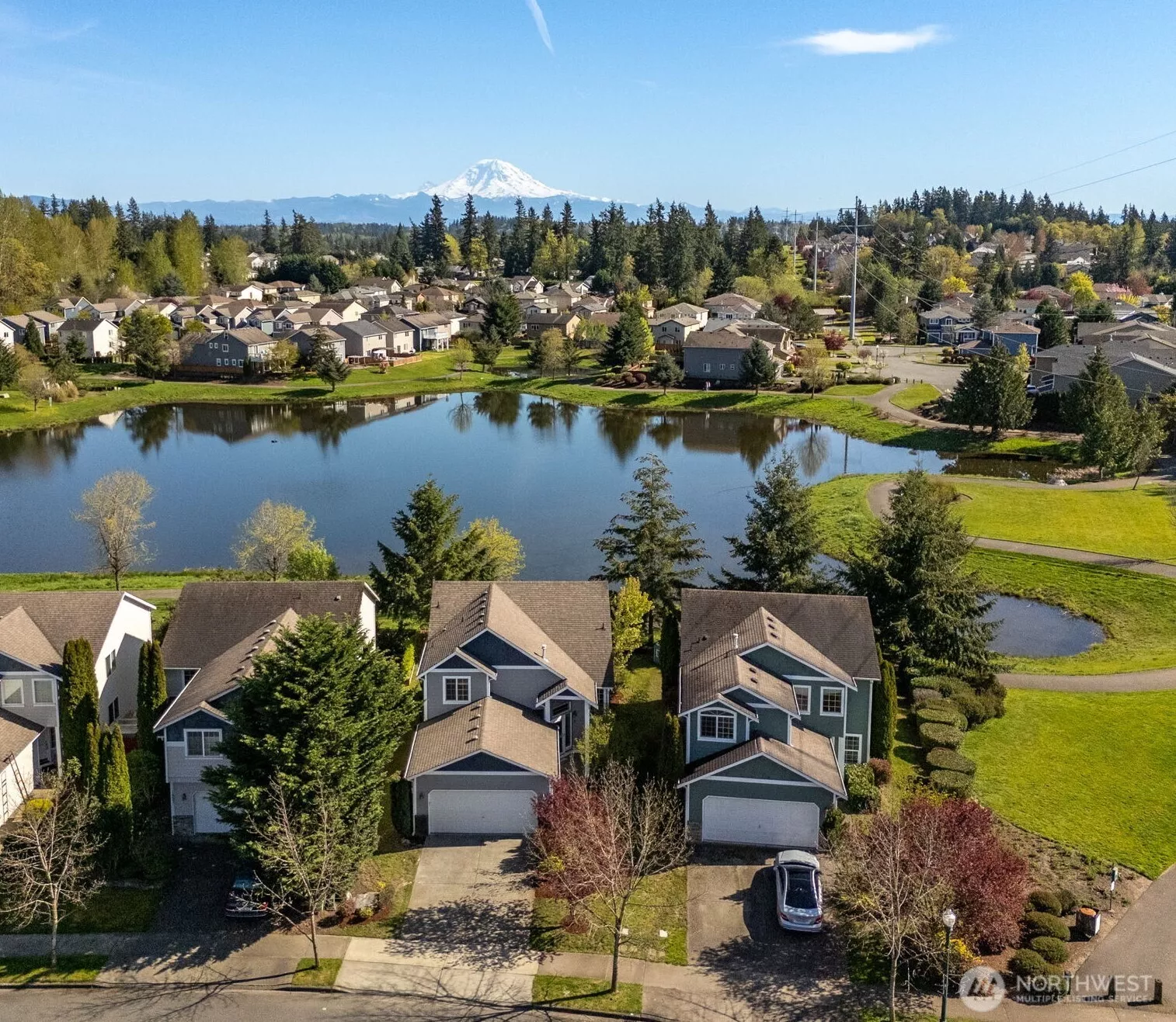 Affordable VIEW listing in the Reserve! 3 bedrooms, 2.5 baths and 1810 sq ft with amazing views of both the lake behind the house and Mt Rainier!