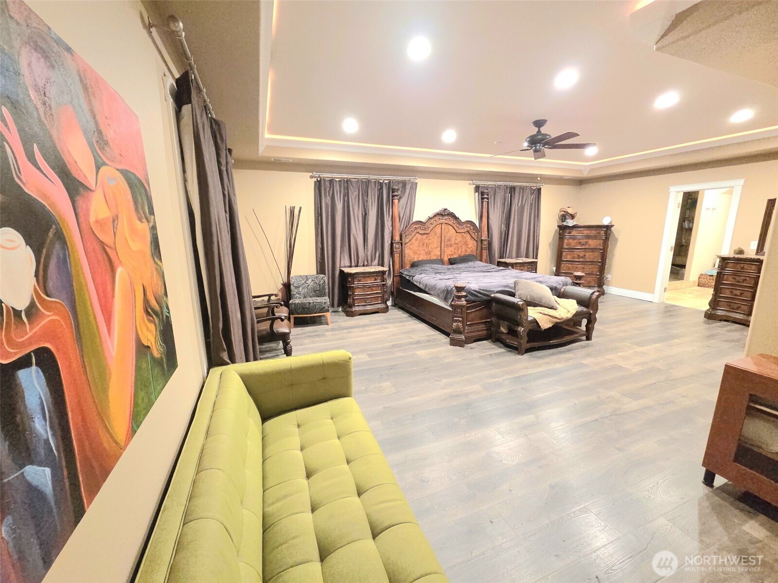 Entering master bedroom, take a look at that lighting