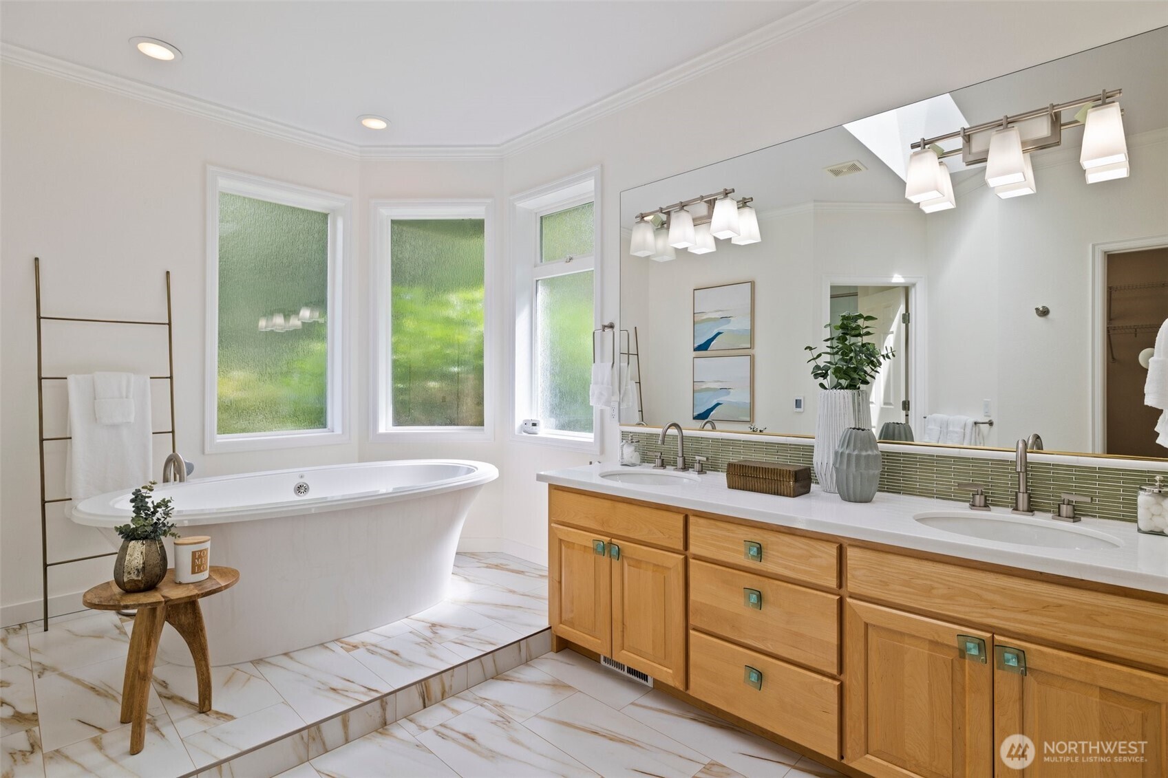 Primary bathroom with dual vanity
