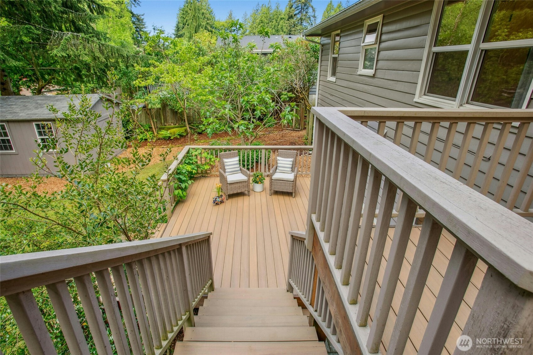 Stairs down to the lower section.