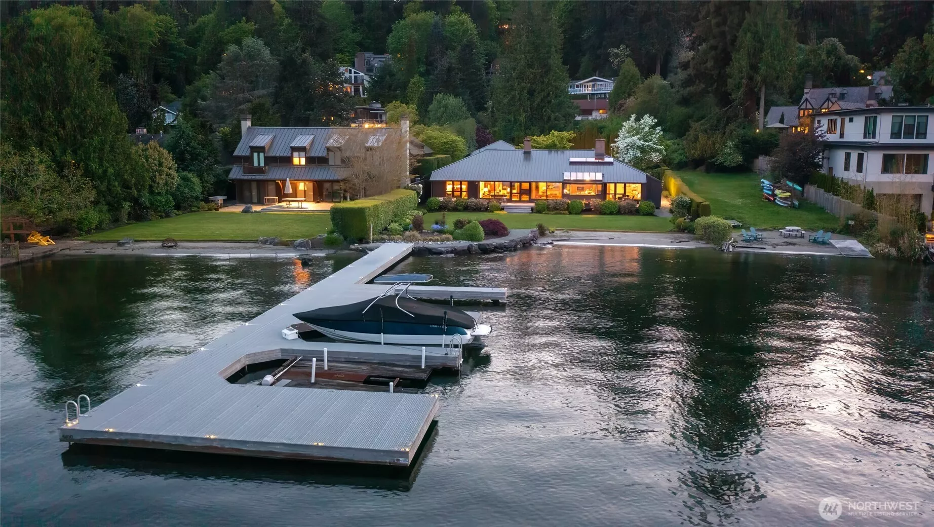 Private waterfront and your privately owned dock, NOT shared, with 3 slips (one includes a Sea Plane lift!) just in time for boating, gardening, paddleboarding, and beachside fun! This custom Gene Zema designed Mid-Century Modern home is your year-round retreat for everyday recreation and relaxation.