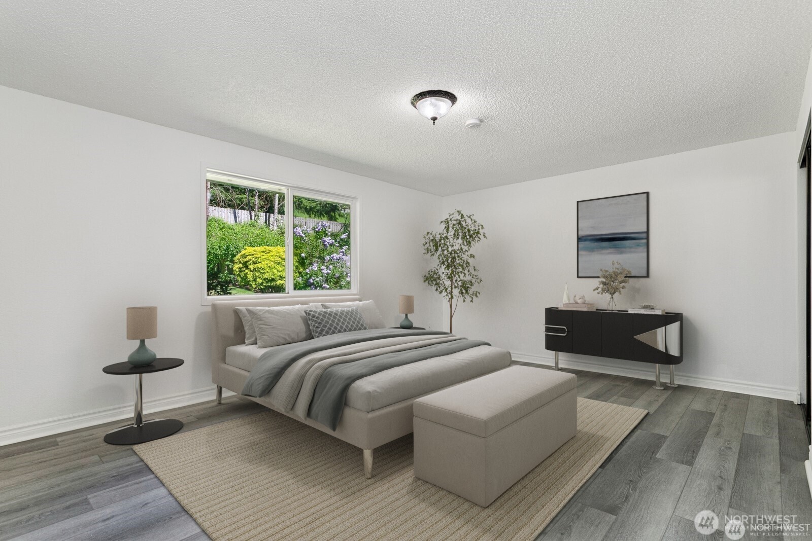 Large primary bedroom with eastern facing windows