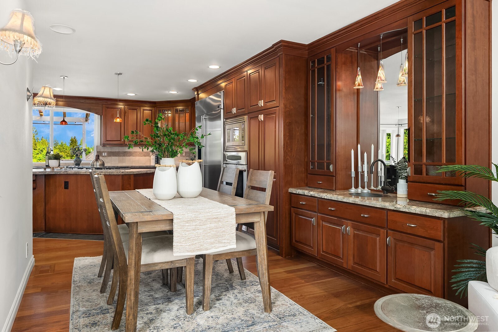 The dining room with Cherry Cabinets and Wet Bar. Looking toward the kitchen.
