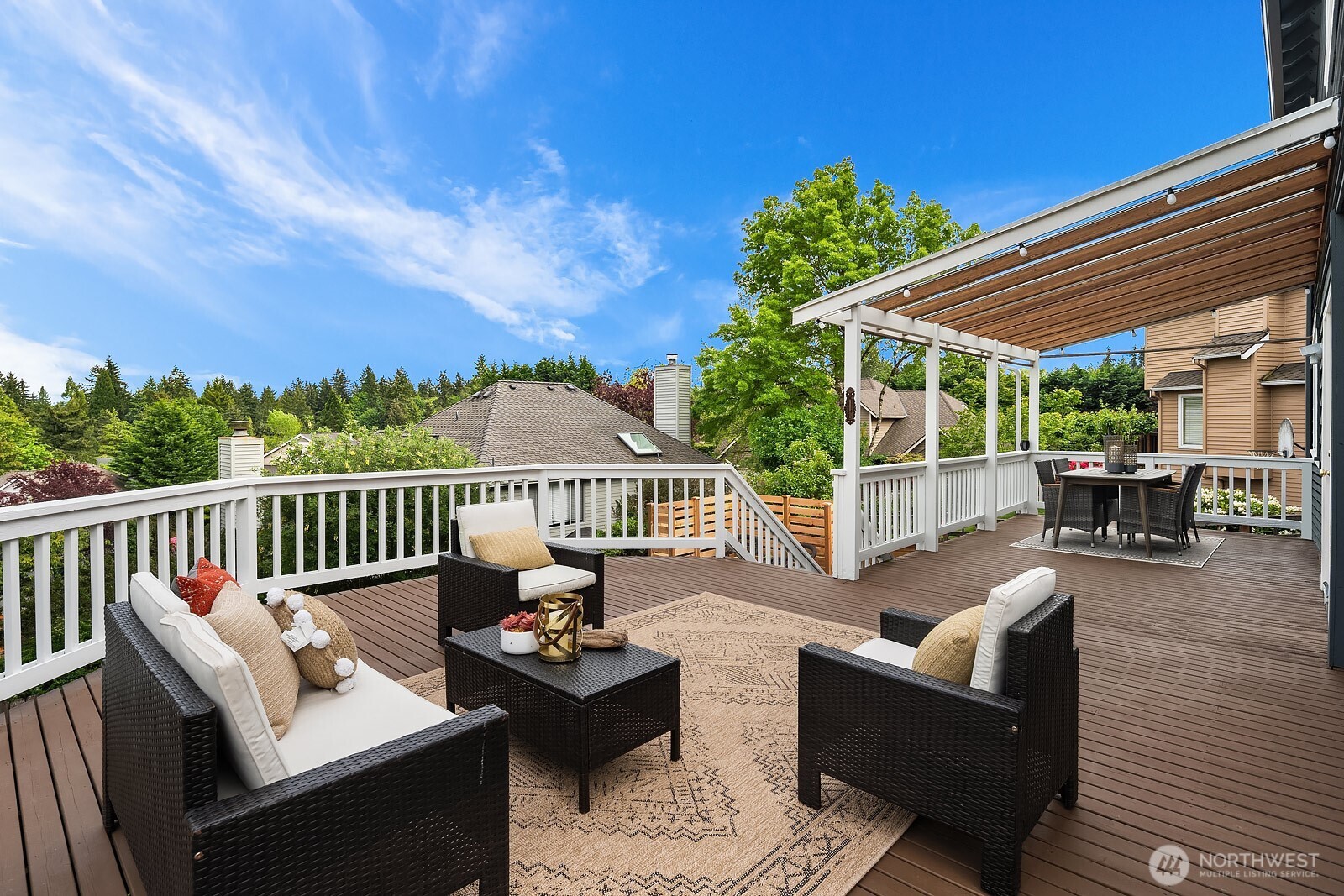 The newly re-stained deck is very large and has plenty of room for Entertaining.