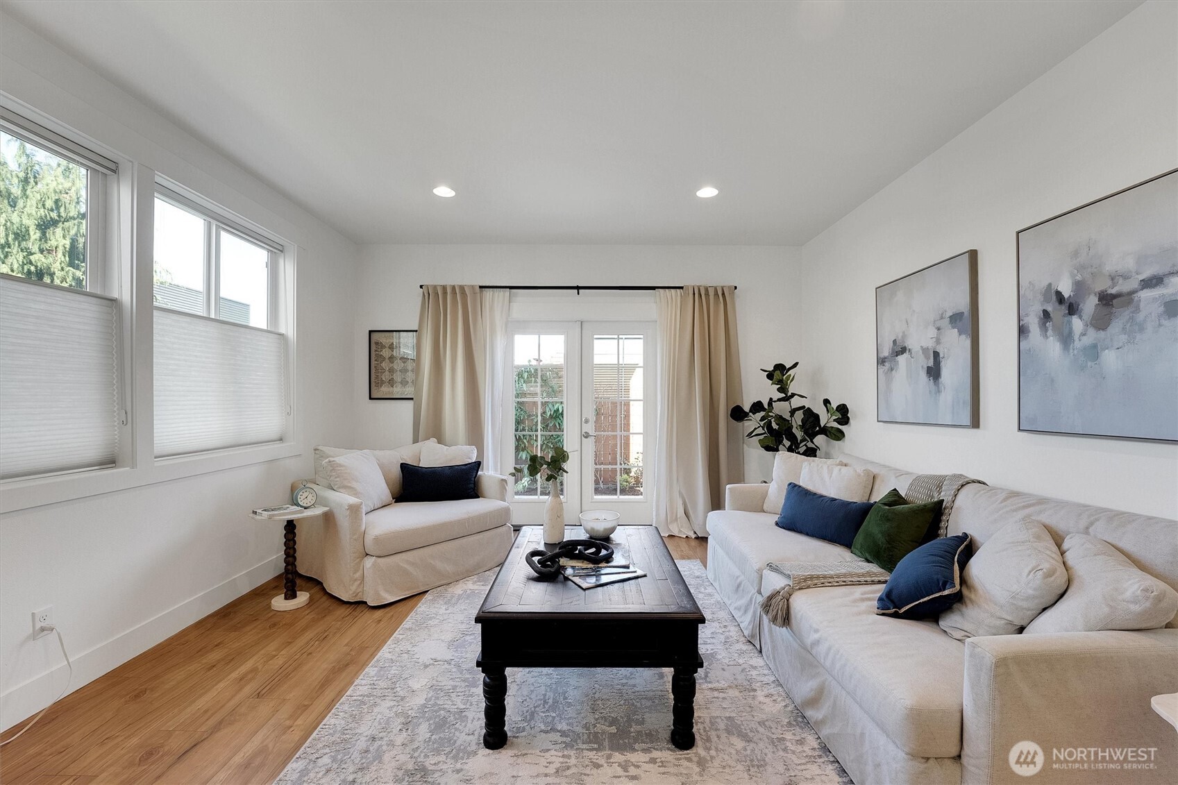 living room area with french doors on left