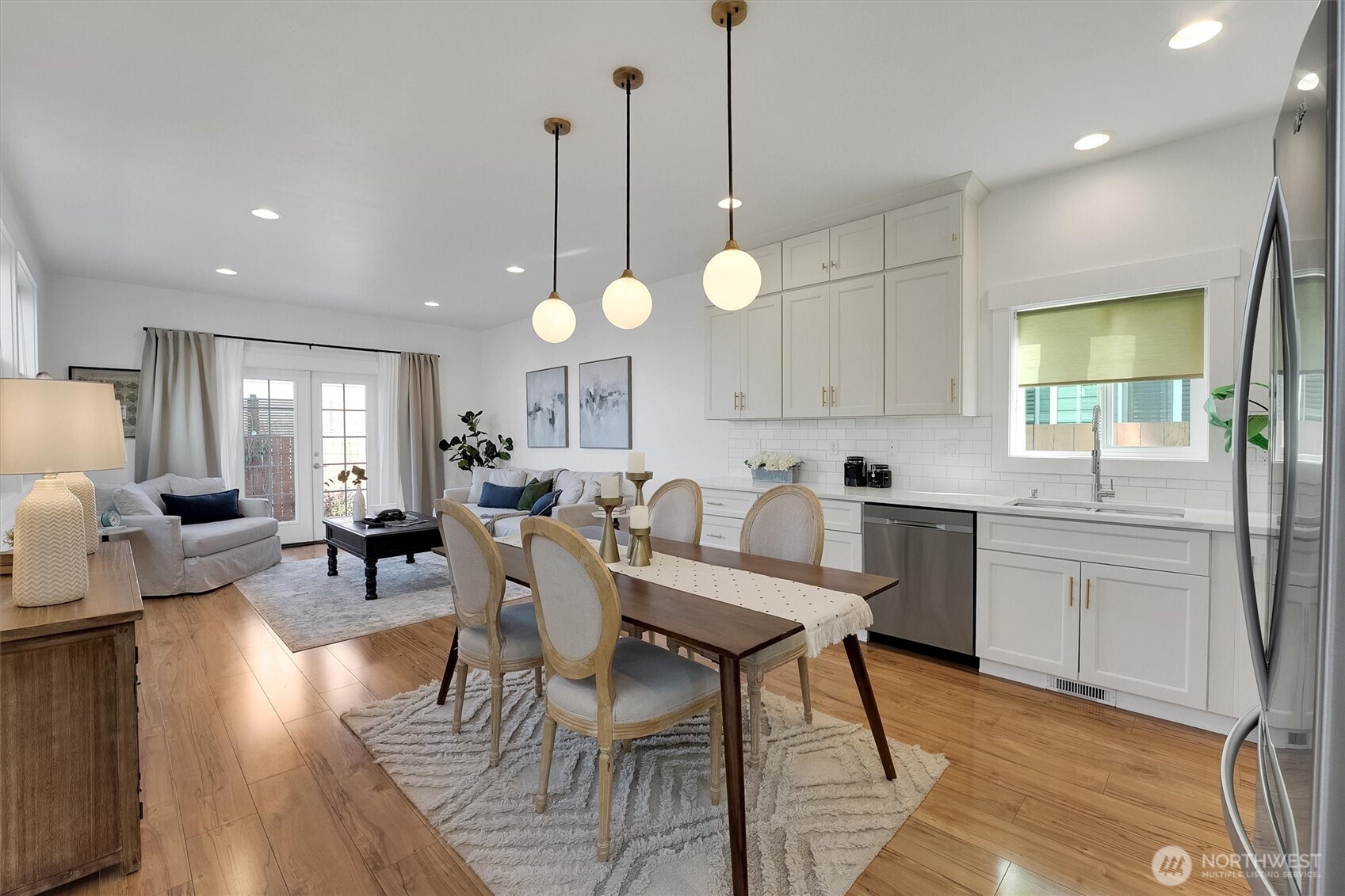 Kitchen & Dining towards living room and patio