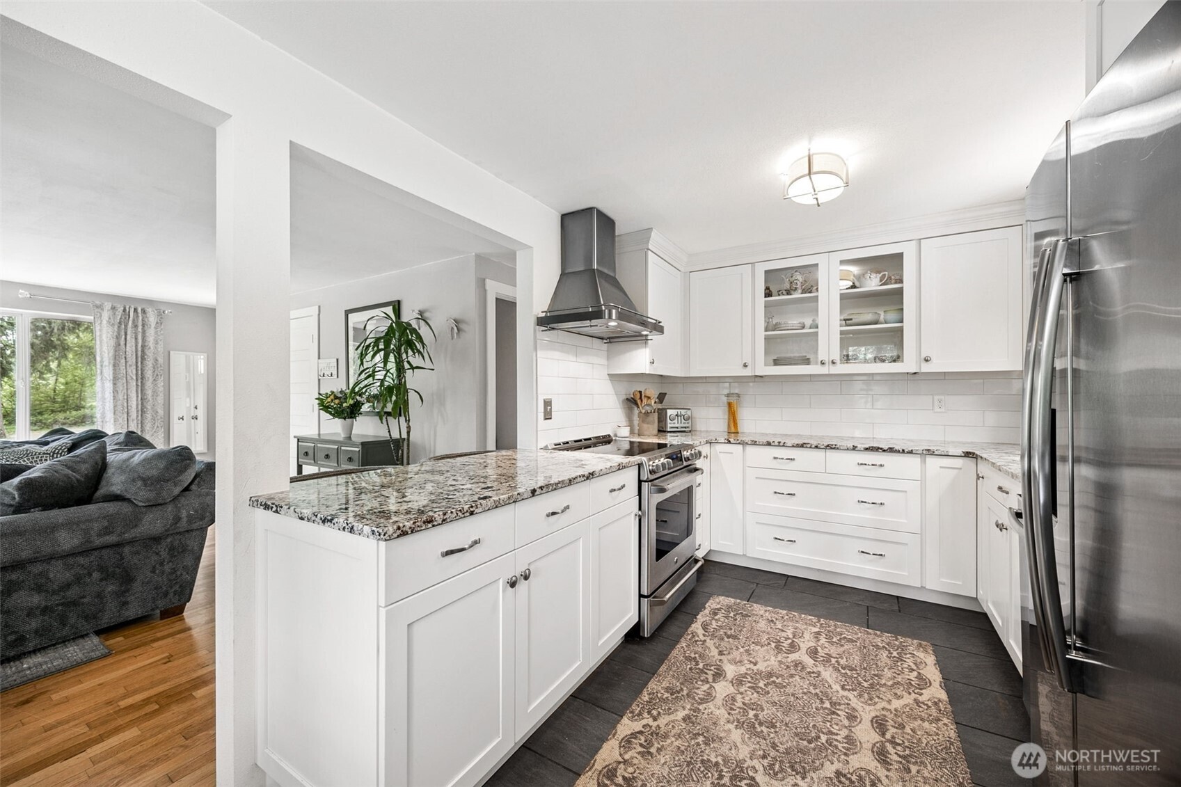 Granite countertops with breakfast bar